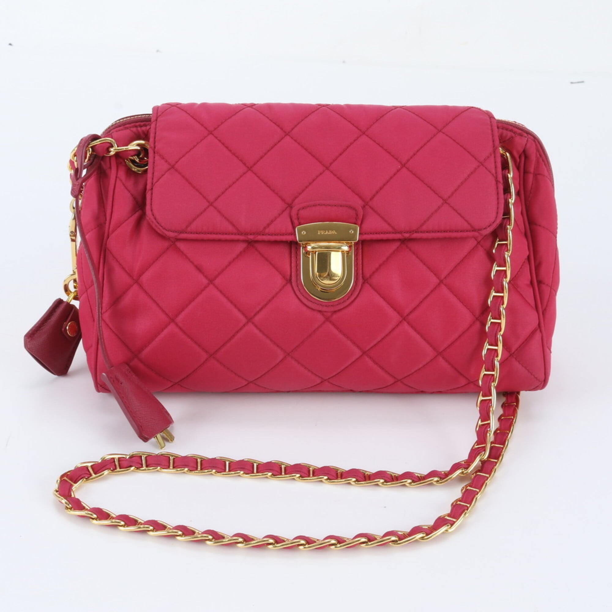 Prada Pink Leather Nylon Handbag Shoulder Bag Tote Bag (Pre-Owned)