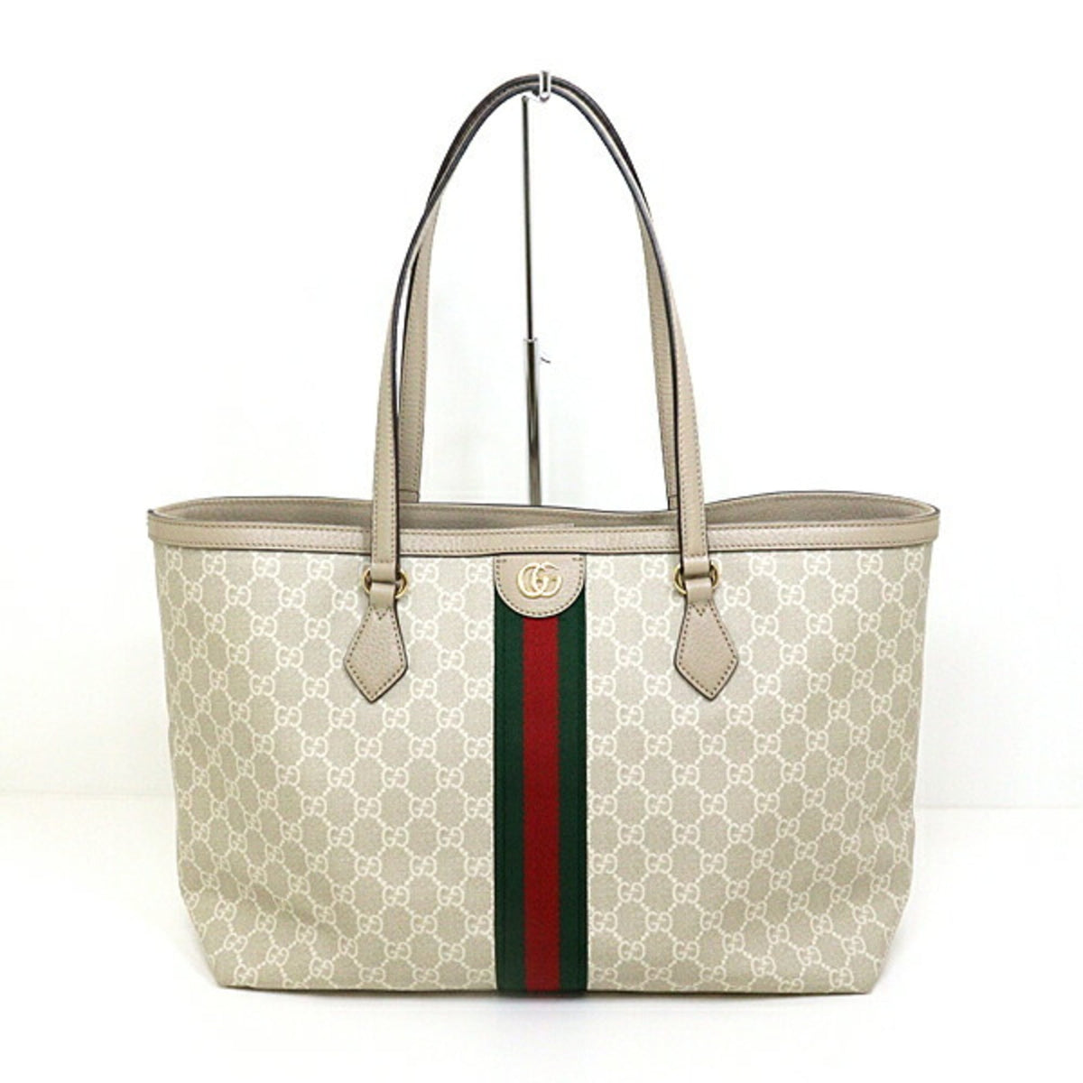 Gucci Beige Green Red Color White Gg Supreme Canvas Tote Bag (Pre-Owned)