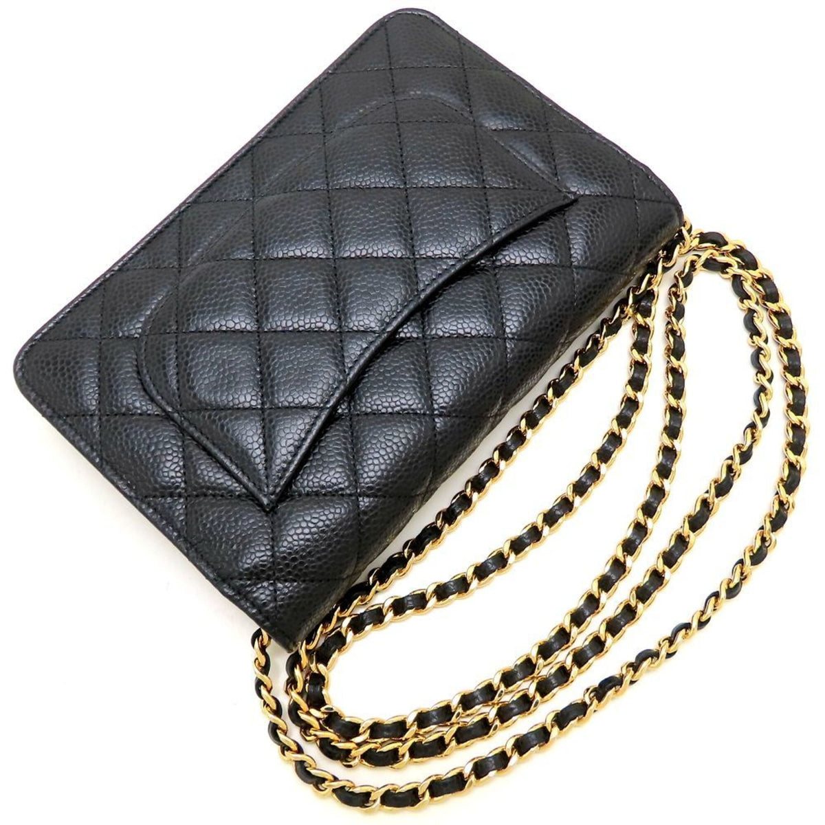 Chanel Black Grained Calfskin Chain/Shoulder Wallet (Pre-Owned)