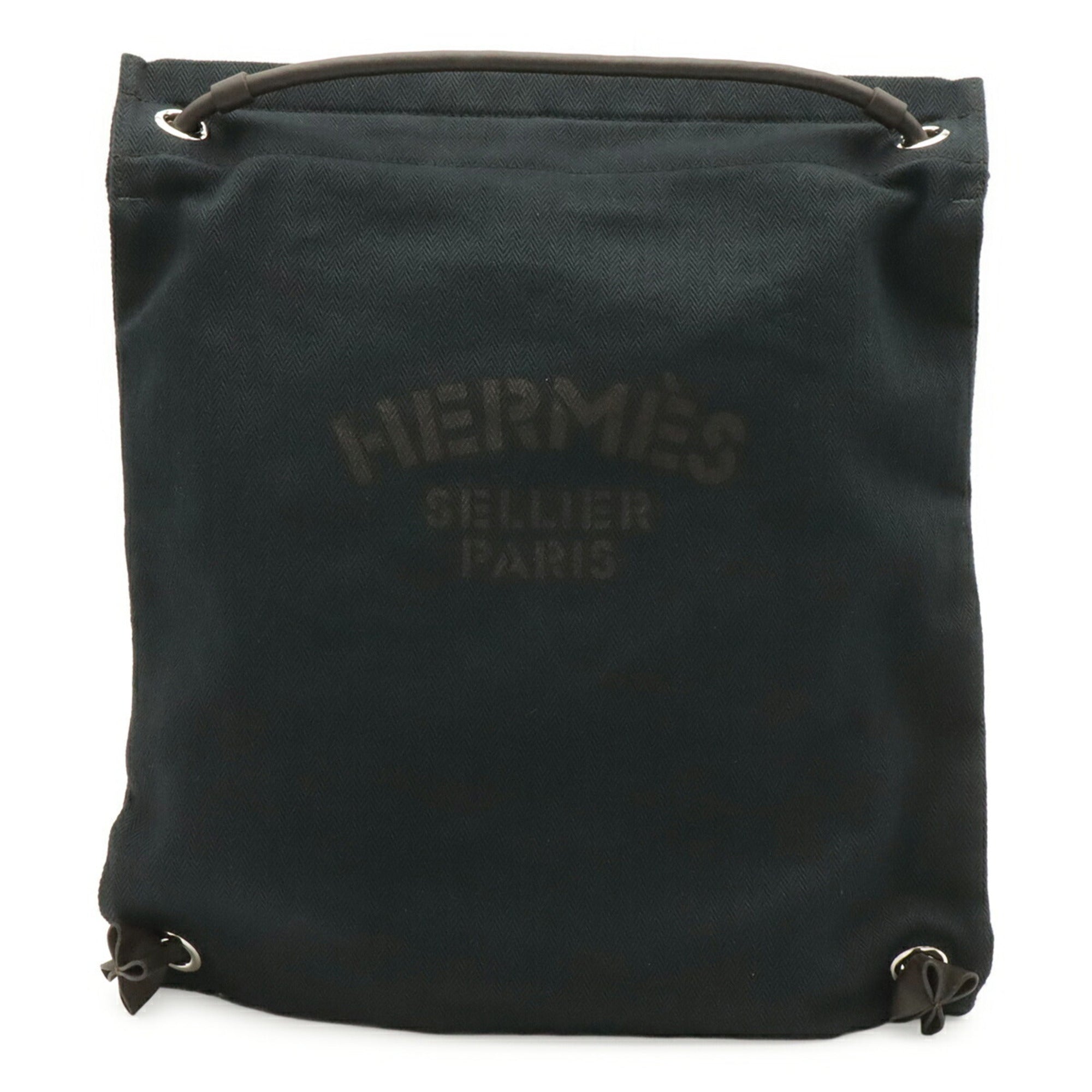 Hermes Black Brown Dark Brown Toile Chevron Backpack Shoulder Bag (Pre-Owned)