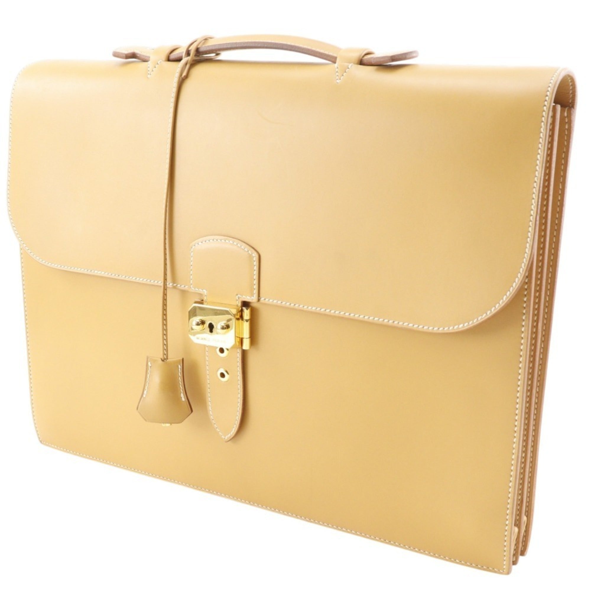 Hermes Sac A Depeche Brown Natural Yellow Box Calf Leather Briefcase (Pre-Owned)