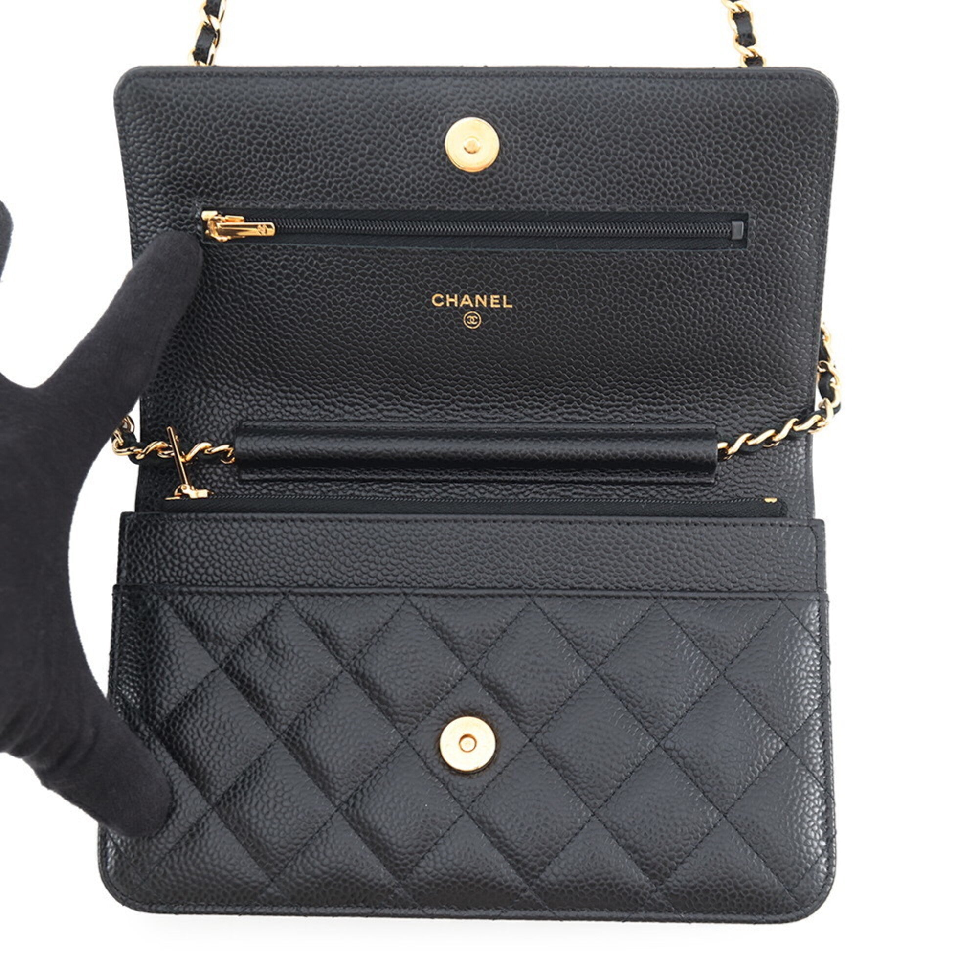 Chanel Black Grained Calfskin Chain/Shoulder Wallet (Pre-Owned)