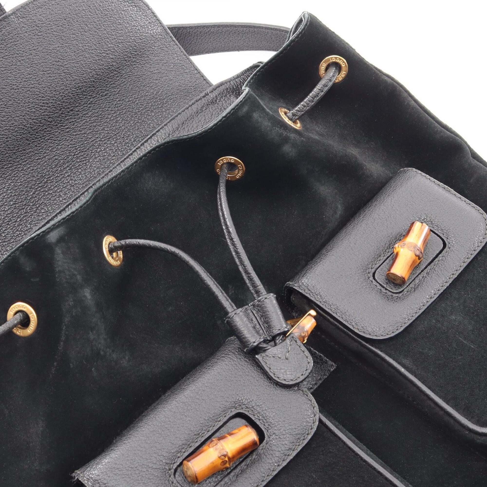 Gucci Black Suede Leather Backpack Handbag (Pre-Owned)