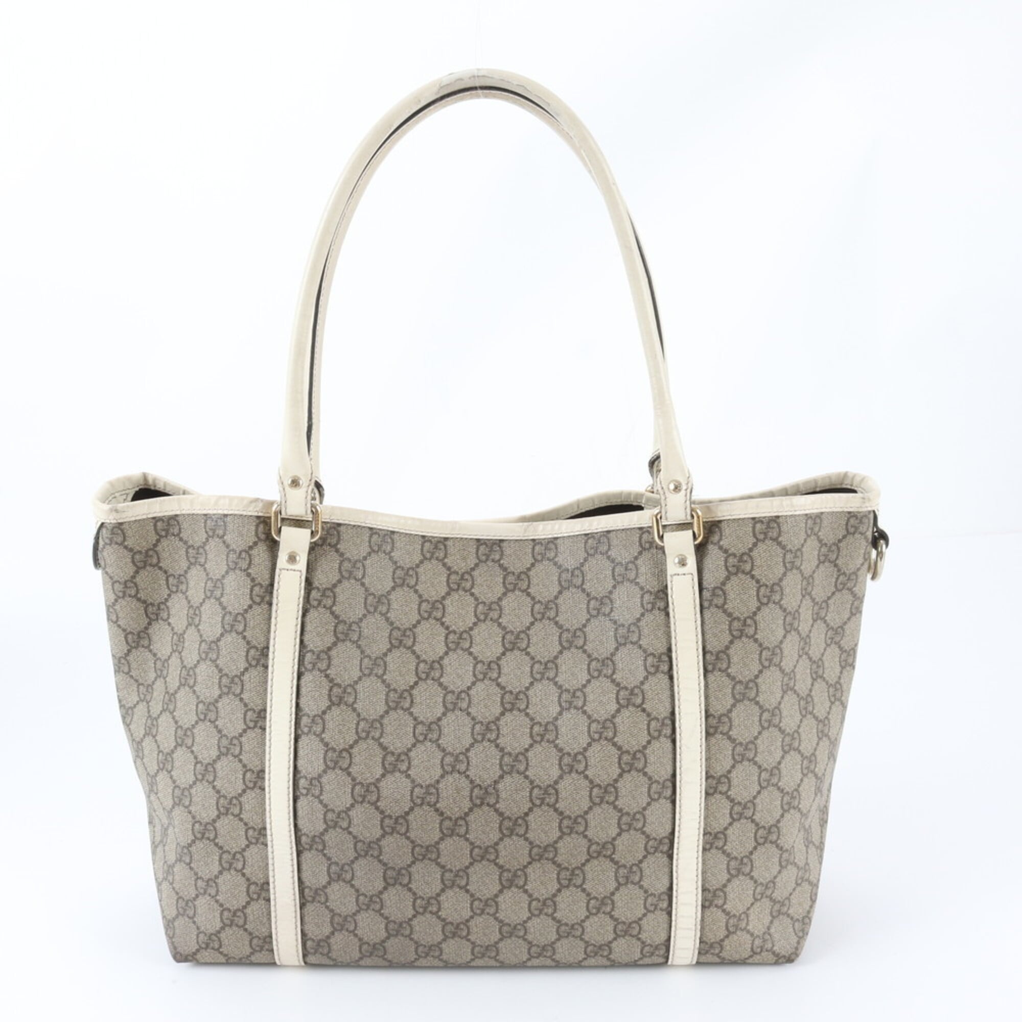 Gucci Beige Leather Coated Canvas Handbag Shoulder Bag Tote Bag (Pre-Owned)