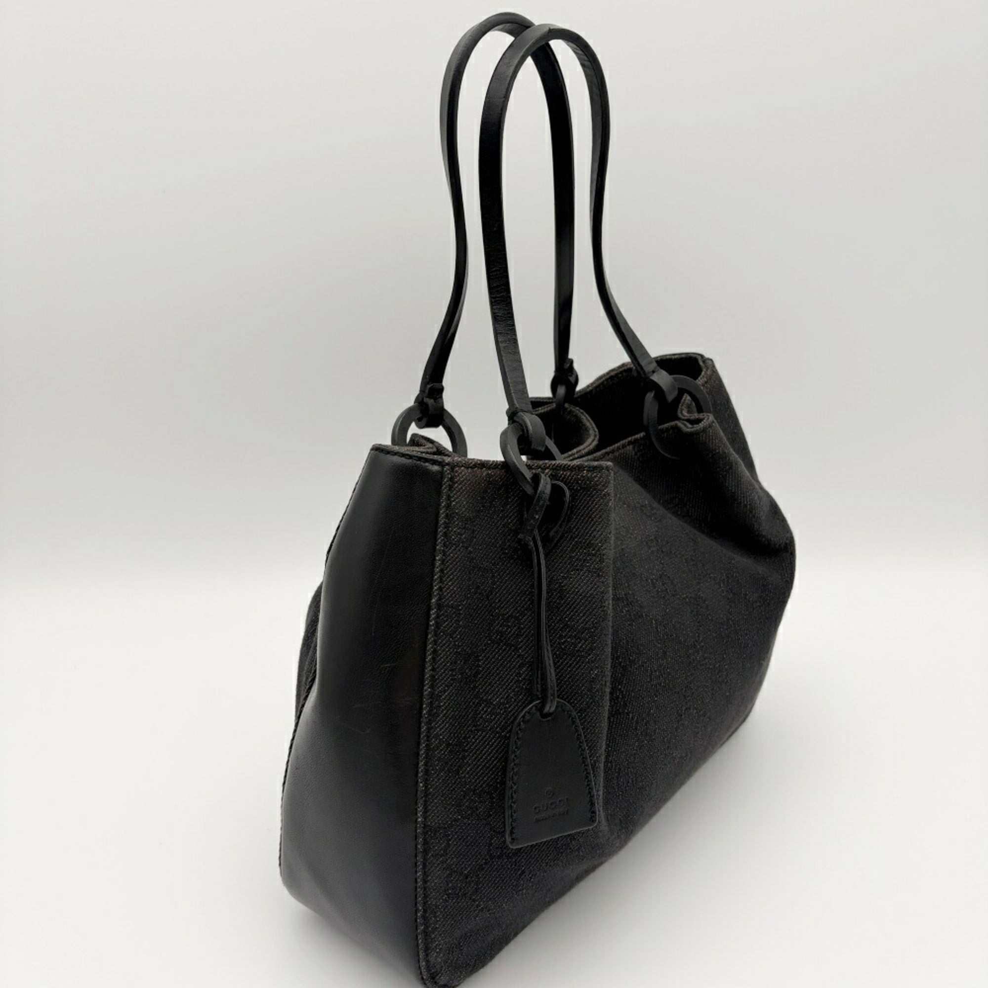 Gucci Black Gg Canvas Leather Handbag Tote Bag (Pre-Owned)