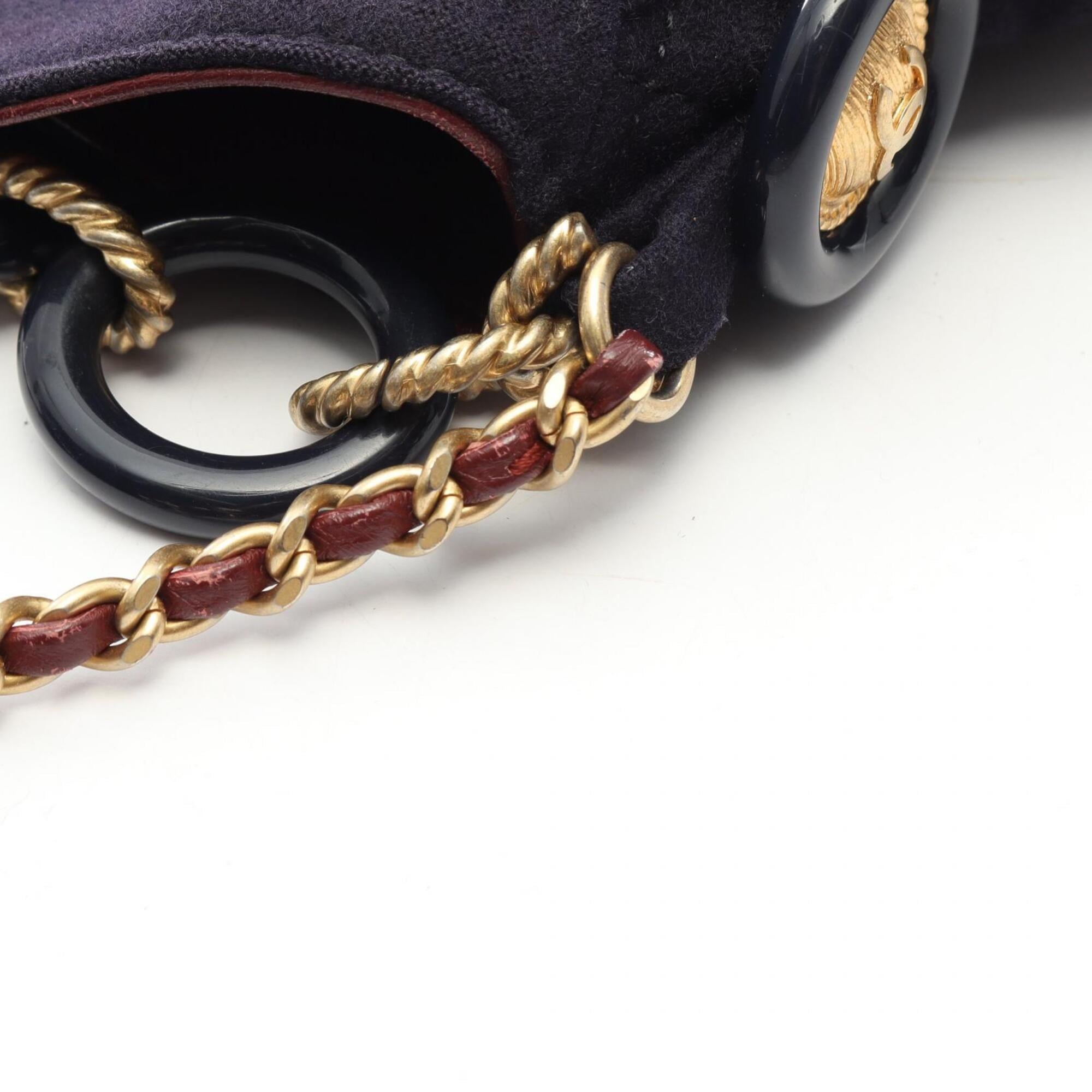 Chanel Navy Wool Leather Handbag Shoulder Bag (Pre-Owned)