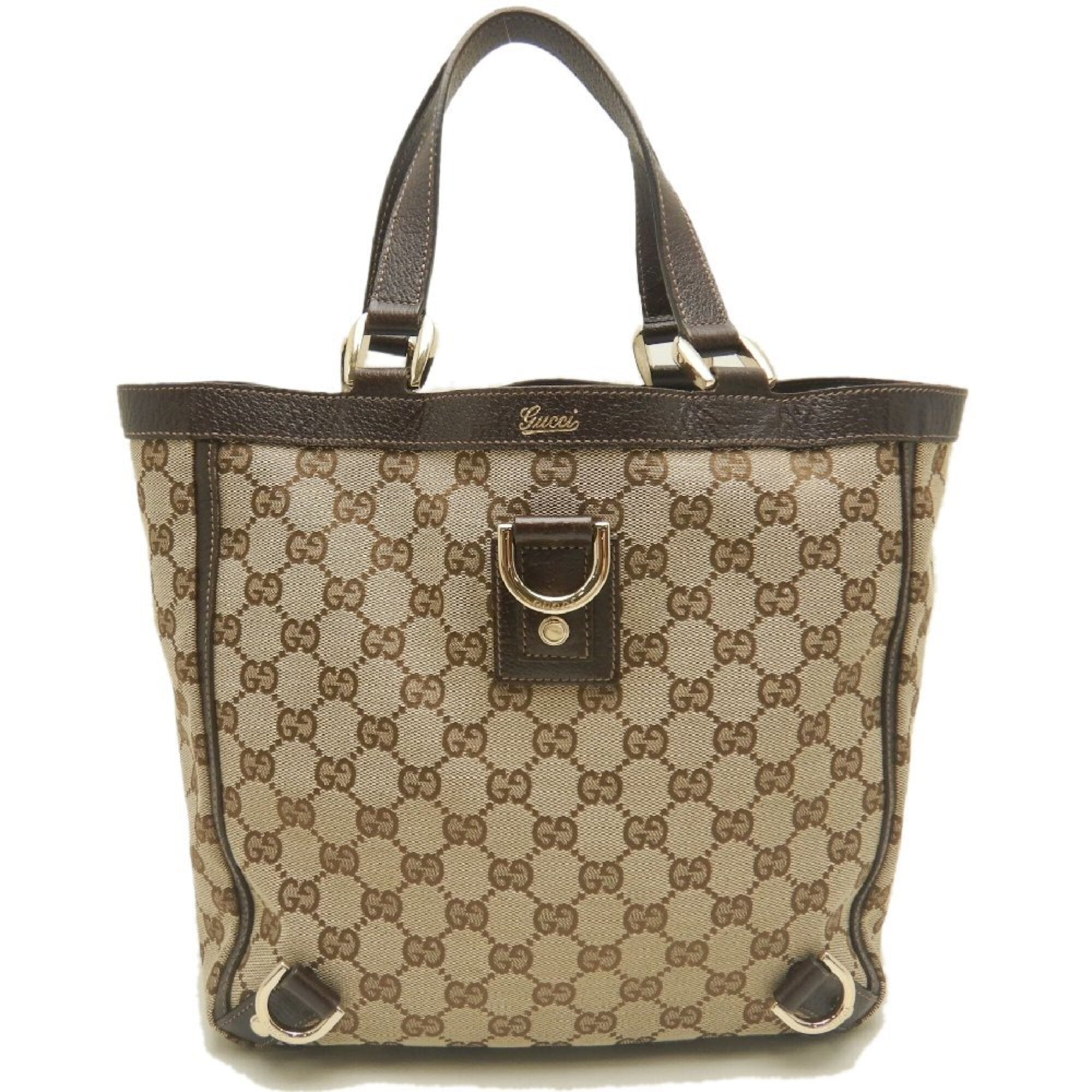 Gucci Abbey Beige Brown Gg Canvas Leather Tote Bag (Pre-Owned)