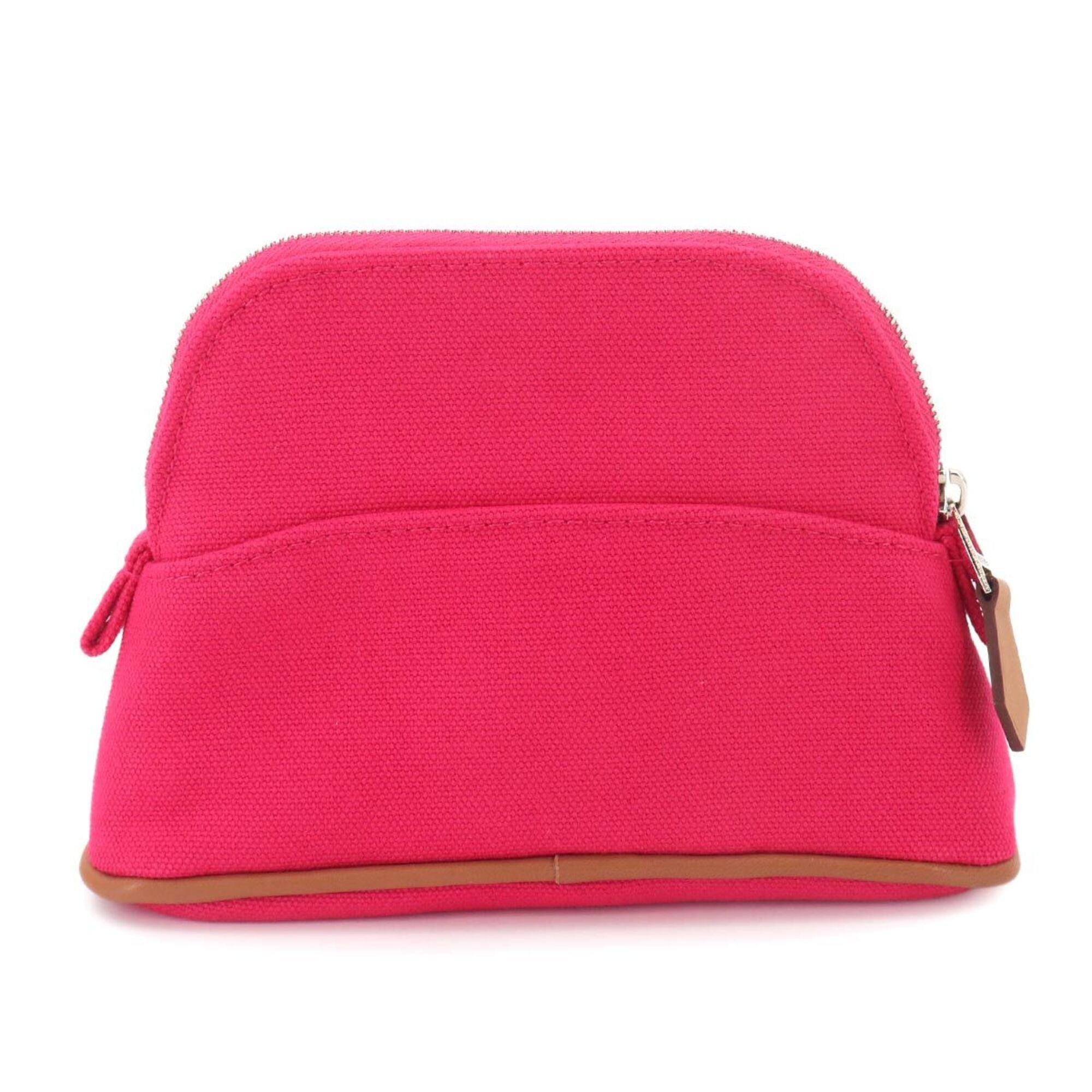 Hermes Pink Cotton Canvas Leather Pouch (Pre-Owned)