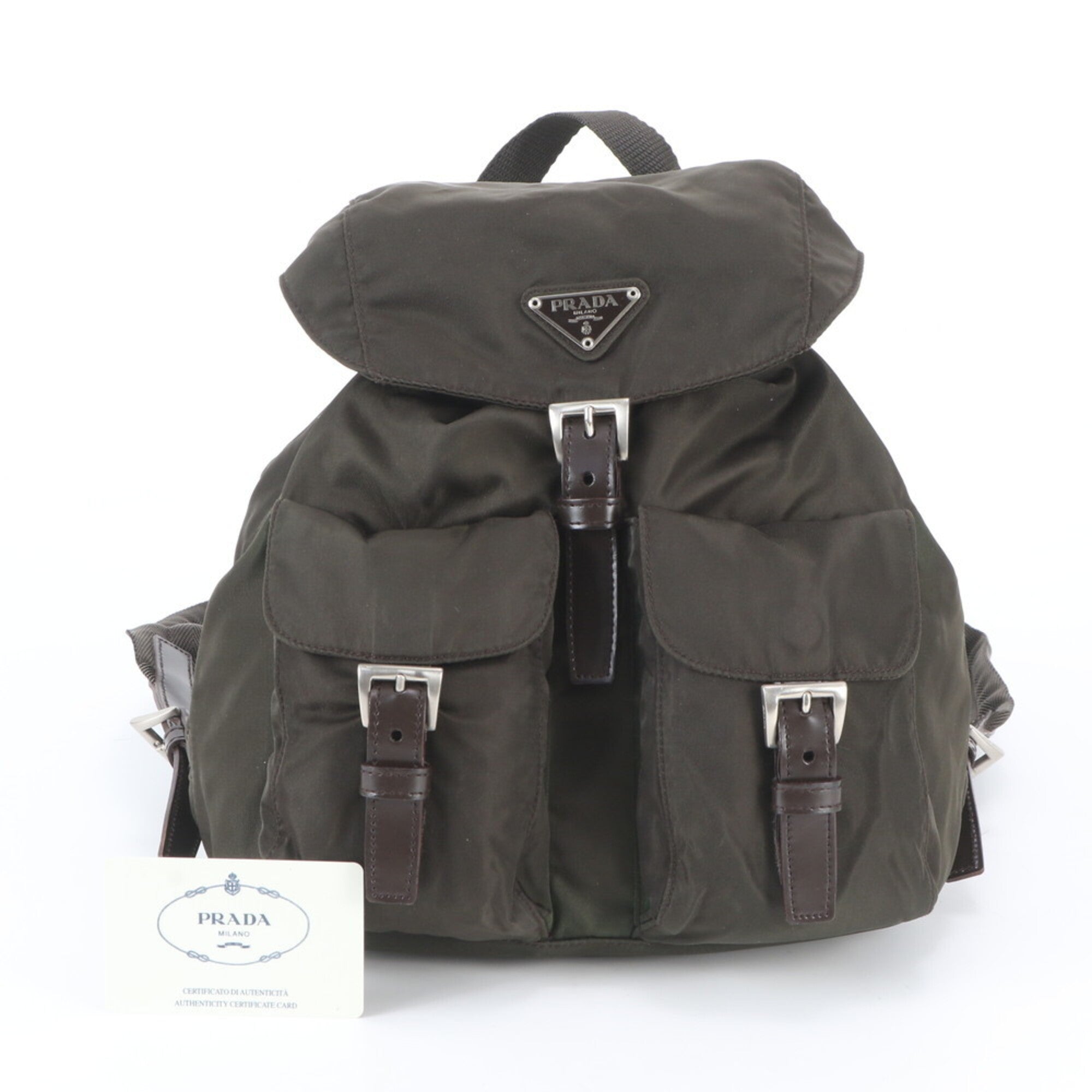 Prada Green Khaki Nylon Leather Backpack (Pre-Owned)