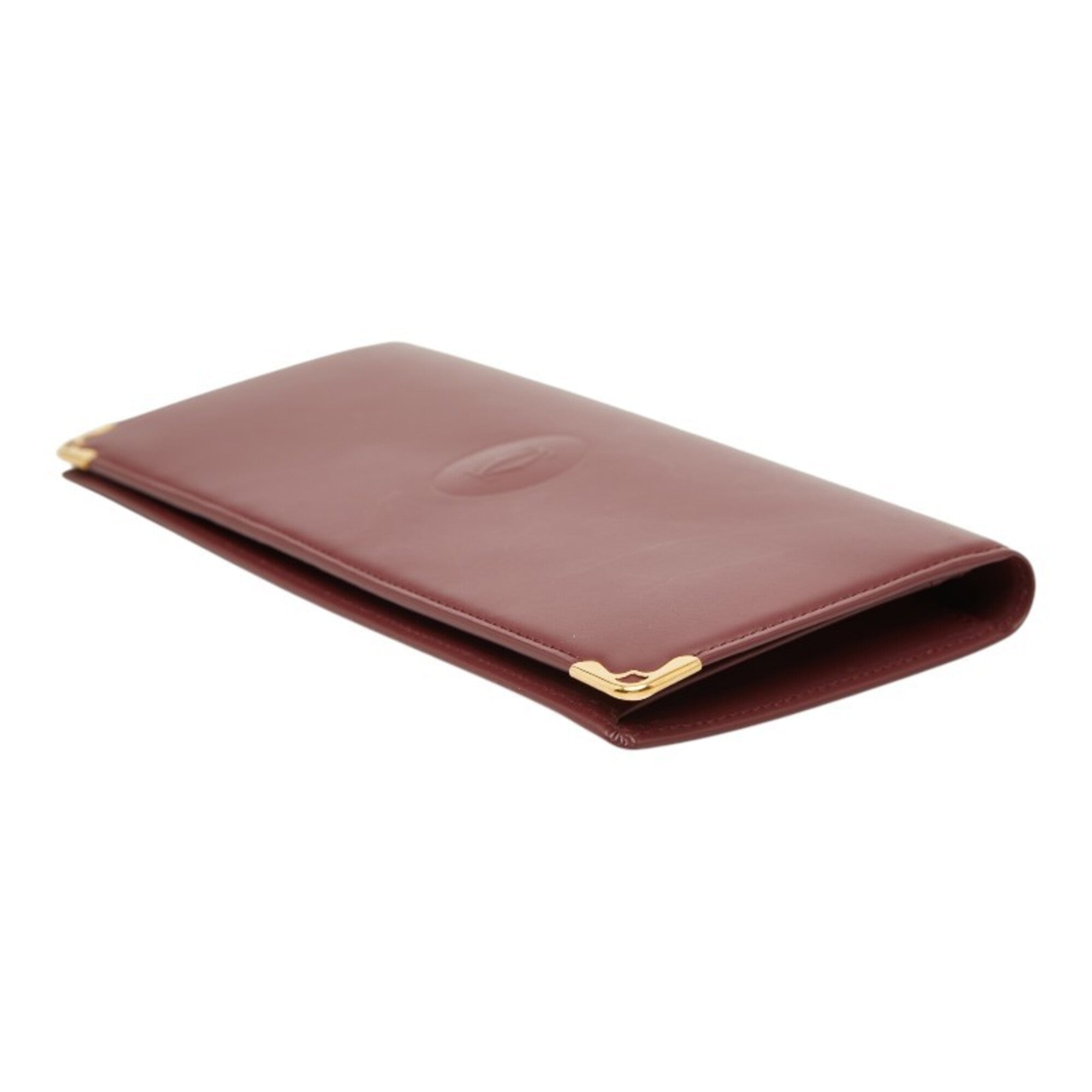 Cartier Must Bordeaux Wine Red Leather Long Wallet (Bi-Fold) (Pre-Owned)