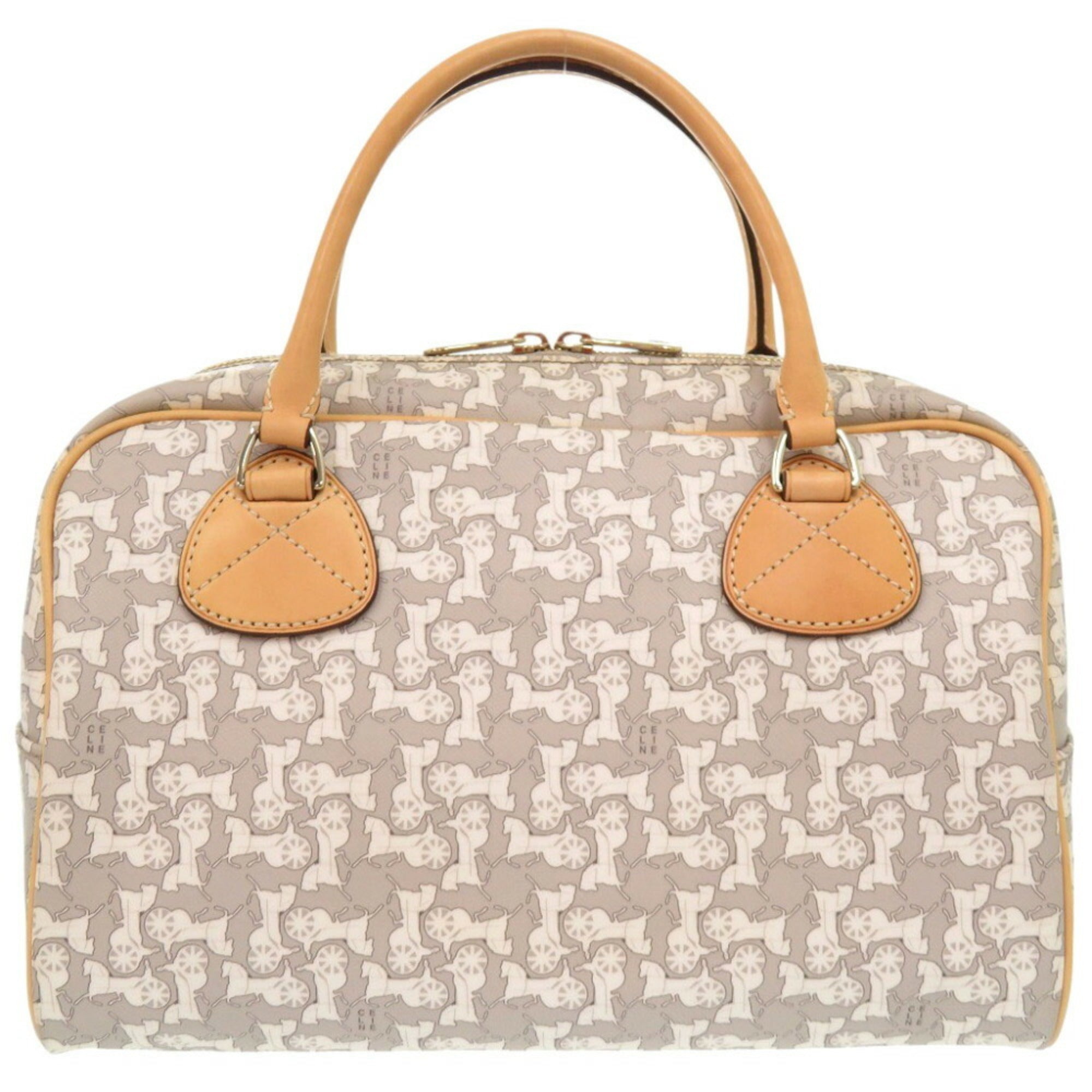 Celine Beige Gray White Pvc Leather Boston Bag Handbag (Pre-Owned)