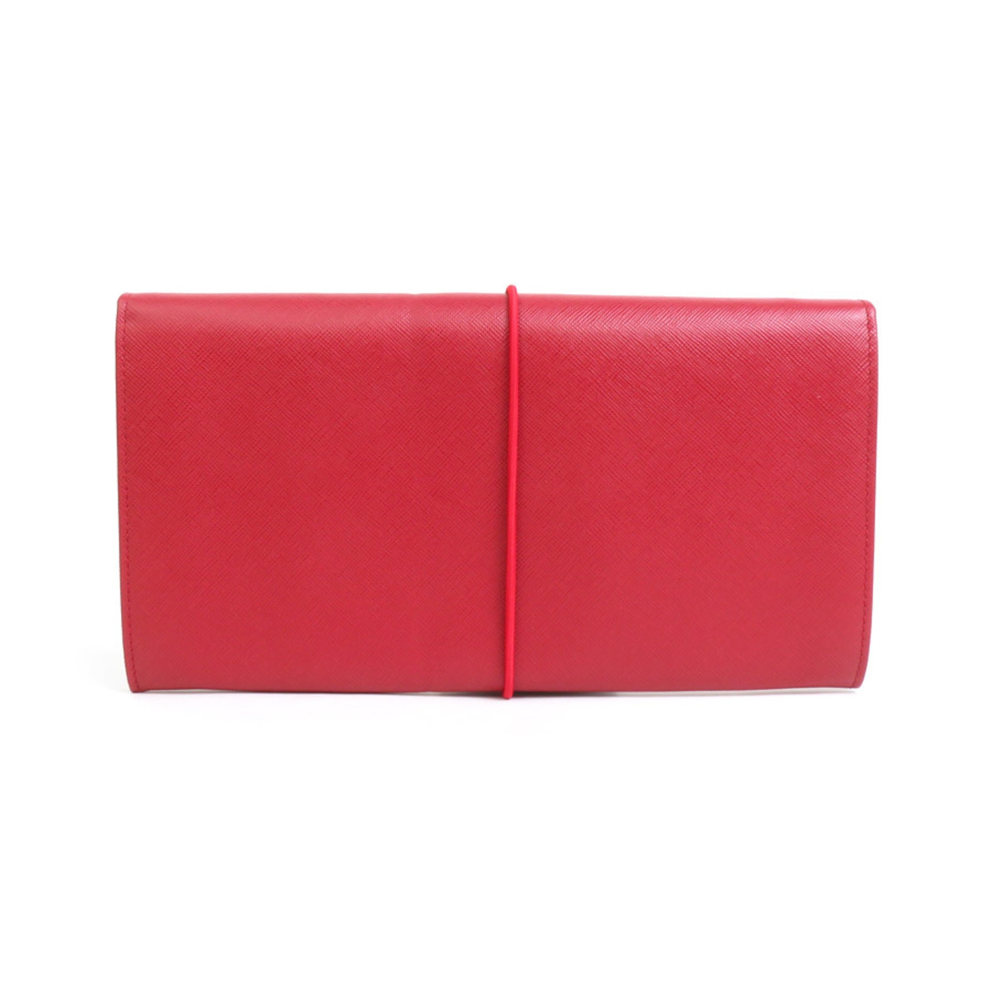 Prada Red Color Leather Long Wallet (Bi-Fold) (Pre-Owned)