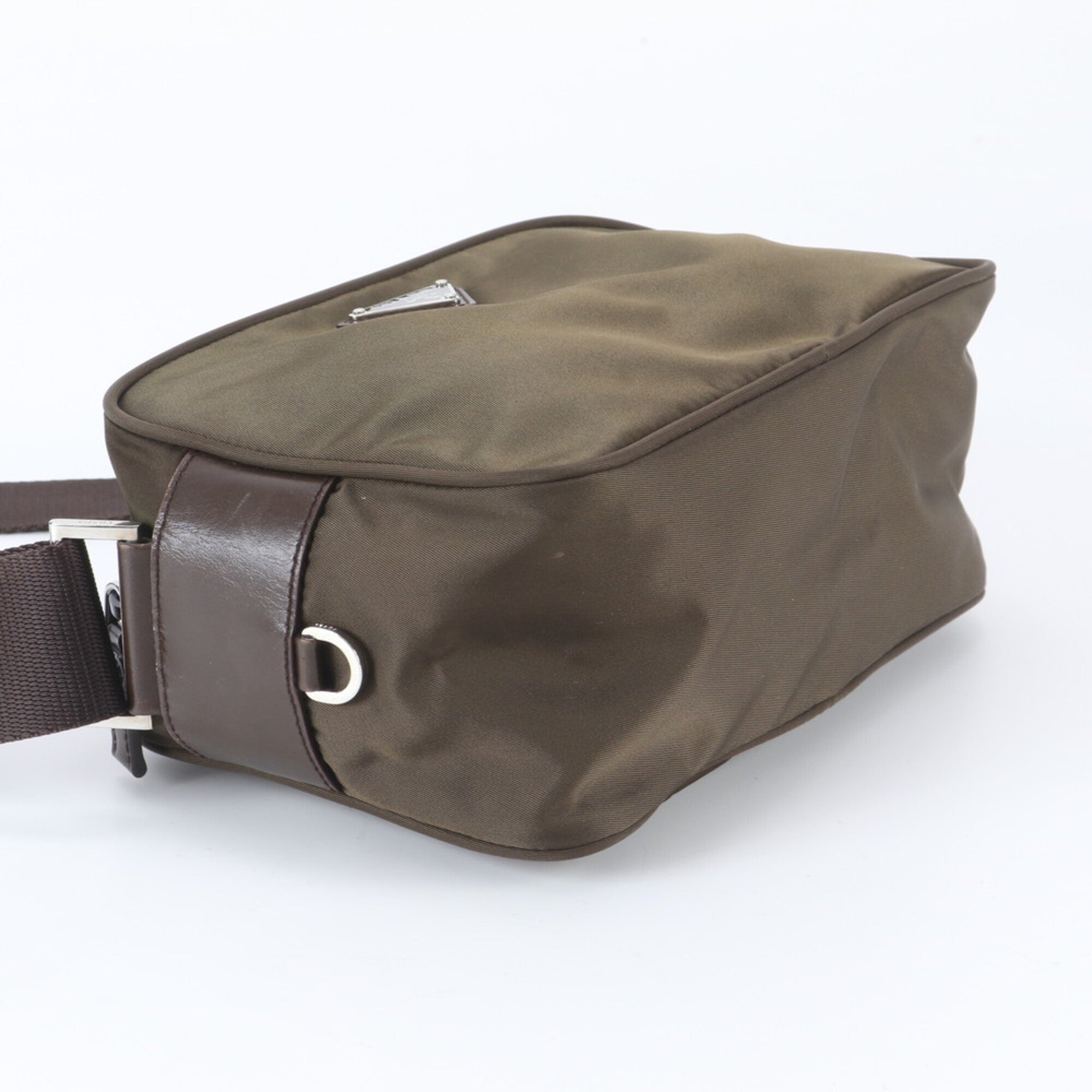 Prada Khaki Brown Nylon Leather Shoulder Bag (Pre-Owned)