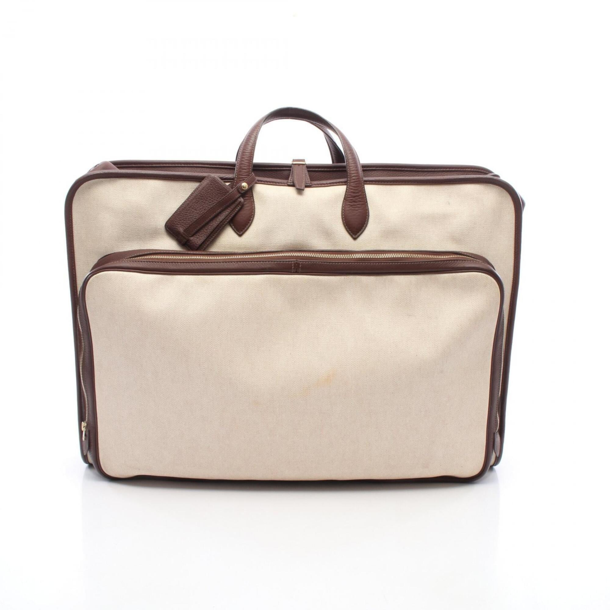 Hermes Brown Ecru Ivory Toile H Taurillon Clemence Leather Handbag (Pre-Owned)