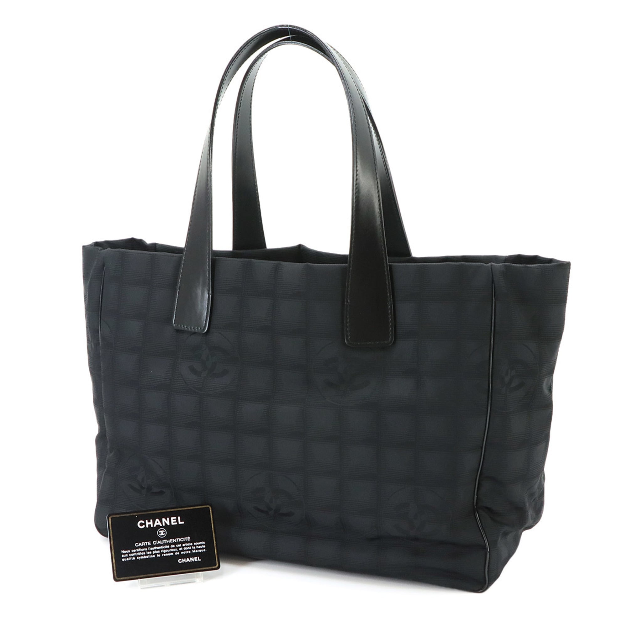 Chanel New Travel Line Black Nylon Jacquard Leather Handbag Tote Bag Weekend Bag (Pre-Owned)