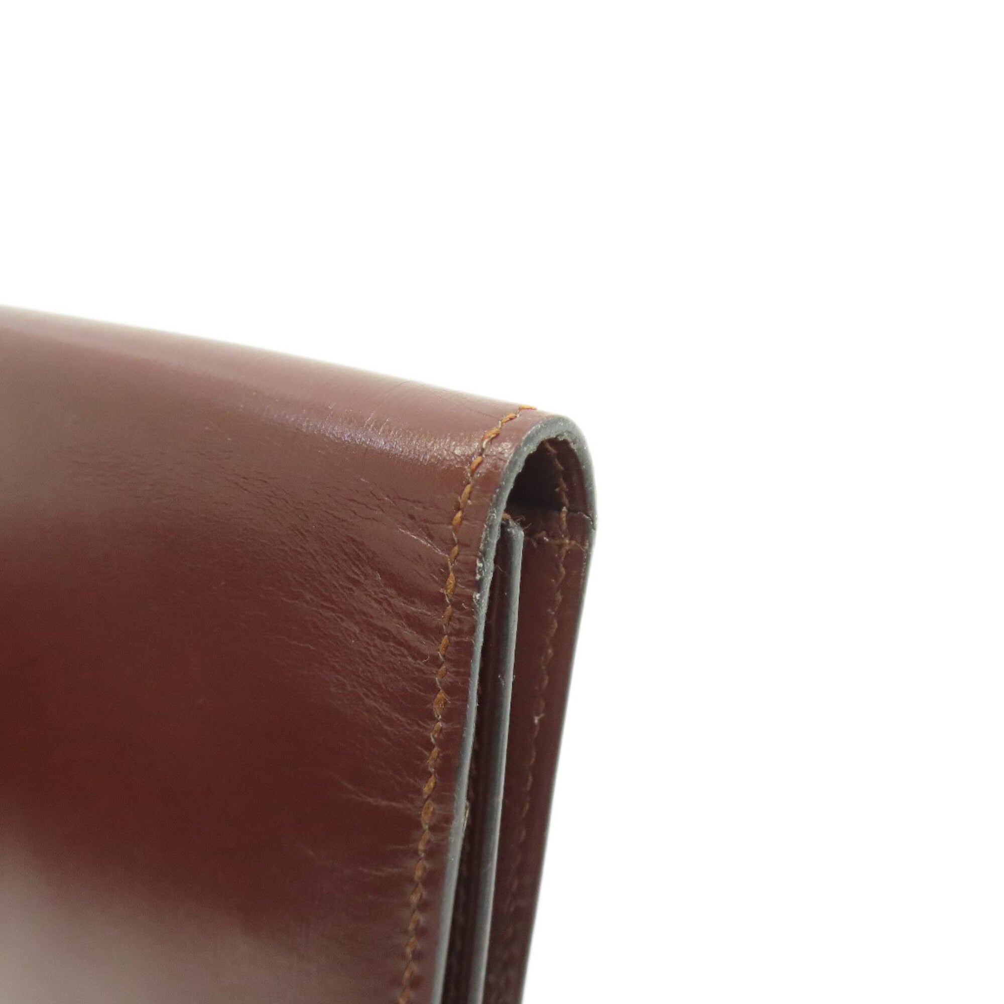 Hermes Brown Red Color Box Calf Leather Long Bill Wallet (Bi-Fold) (Pre-Owned)
