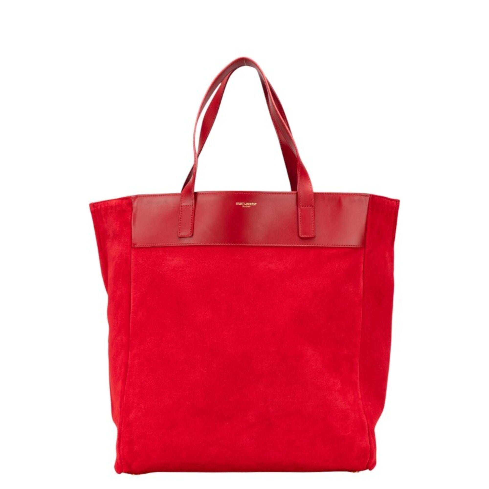 Saint Laurent Red Color Suede Leather Tote Bag (Pre-Owned)
