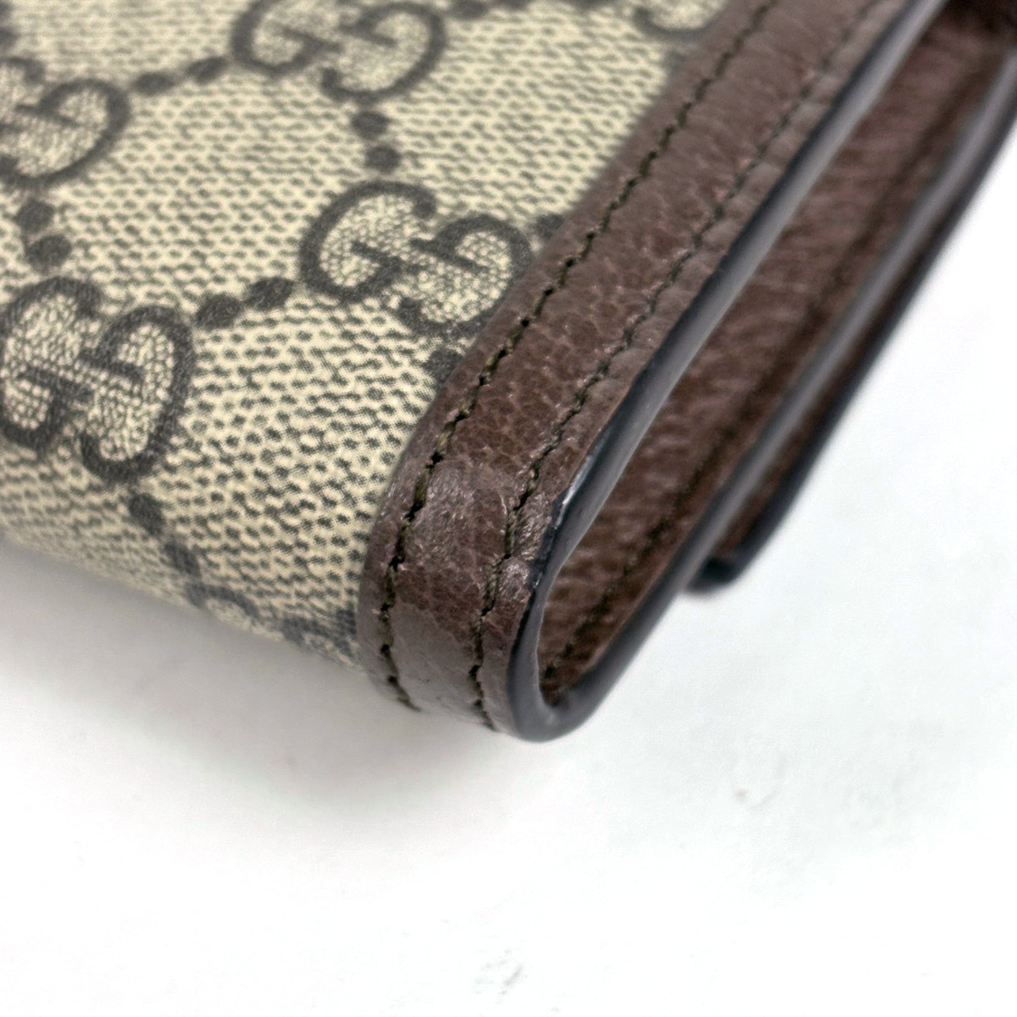 Gucci Beige Brown Gg Canvas Leather Long Wallet (Bi-Fold) (Pre-Owned)