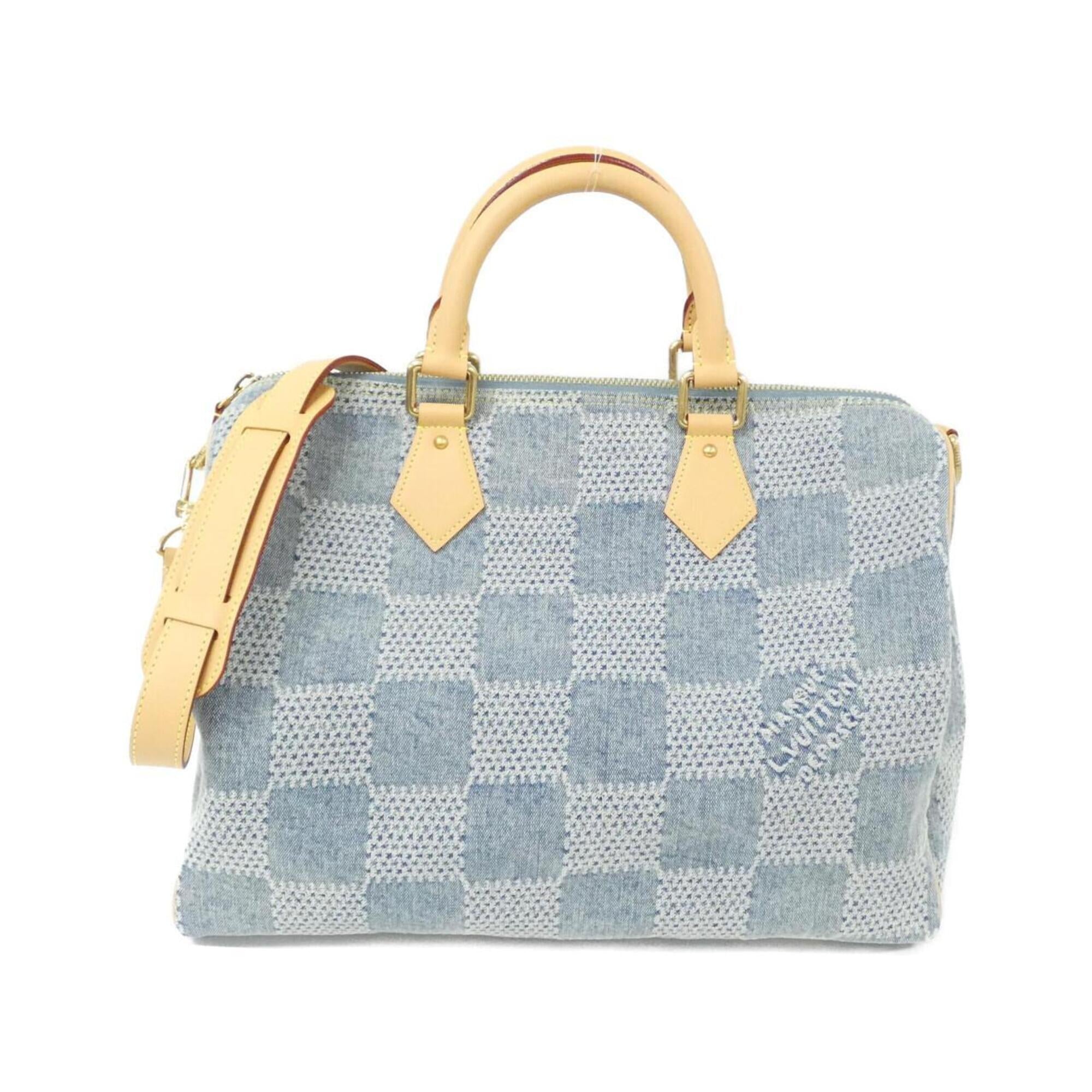 Louis Vuitton Damier Blue Cotton Canvas Leather Handbag (Pre-Owned)