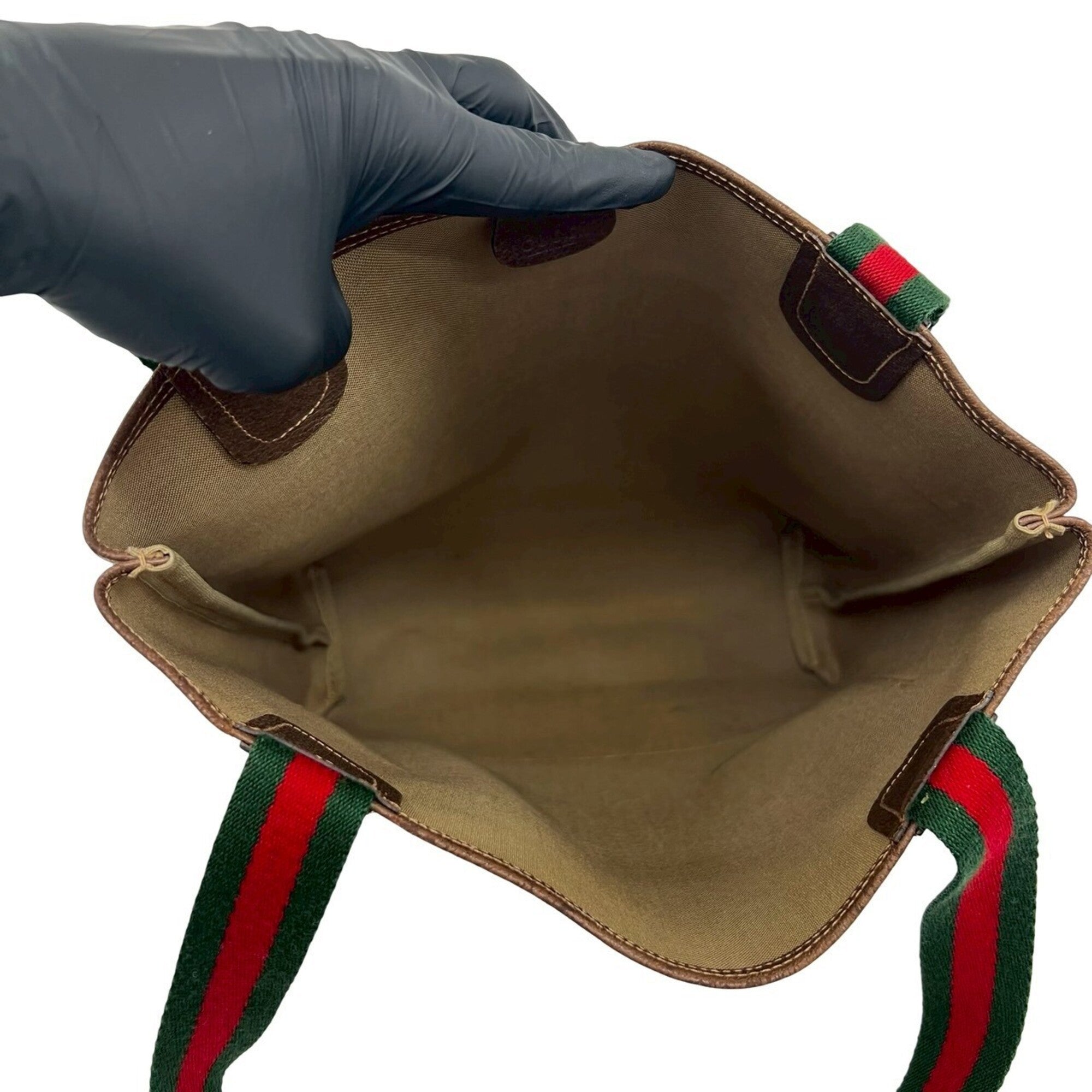 Gucci Brown Green Red Color Pvc Leather Handbag Tote Bag (Pre-Owned)