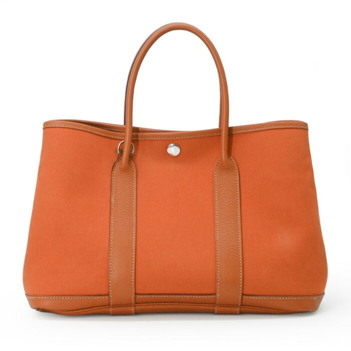Hermes Garden Brown Orange Negonda Leather Canvas Handbag Tote Bag (Pre-Owned)