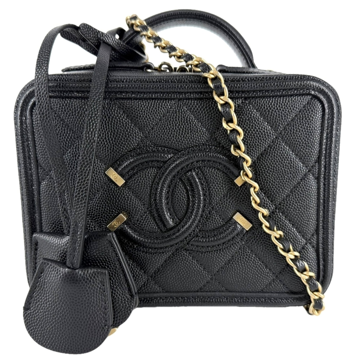 Chanel Matelasse Black Grained Calfskin Handbag Shoulder Bag Vanity Bag (Pre-Owned)