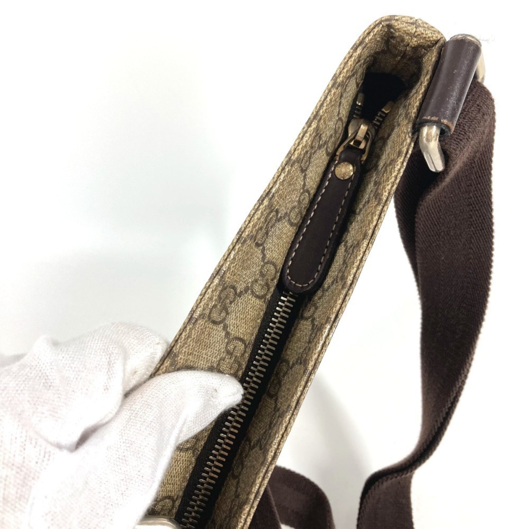 Gucci Beige Dark Brown Gg Leather Pvc Pochette Shoulder Bag (Pre-Owned)