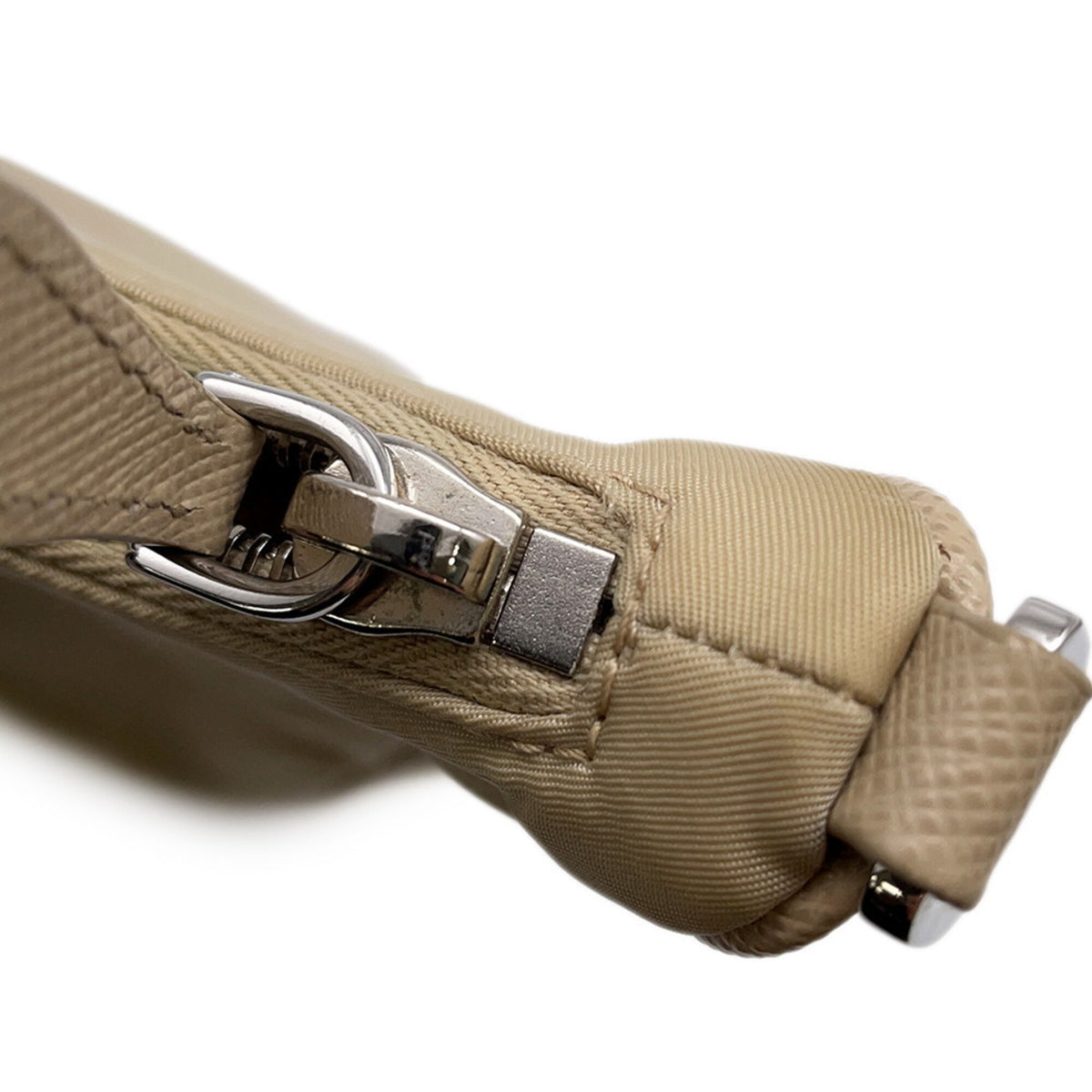 Prada Beige Nylon Leather Handbag Shoulder Bag (Pre-Owned)