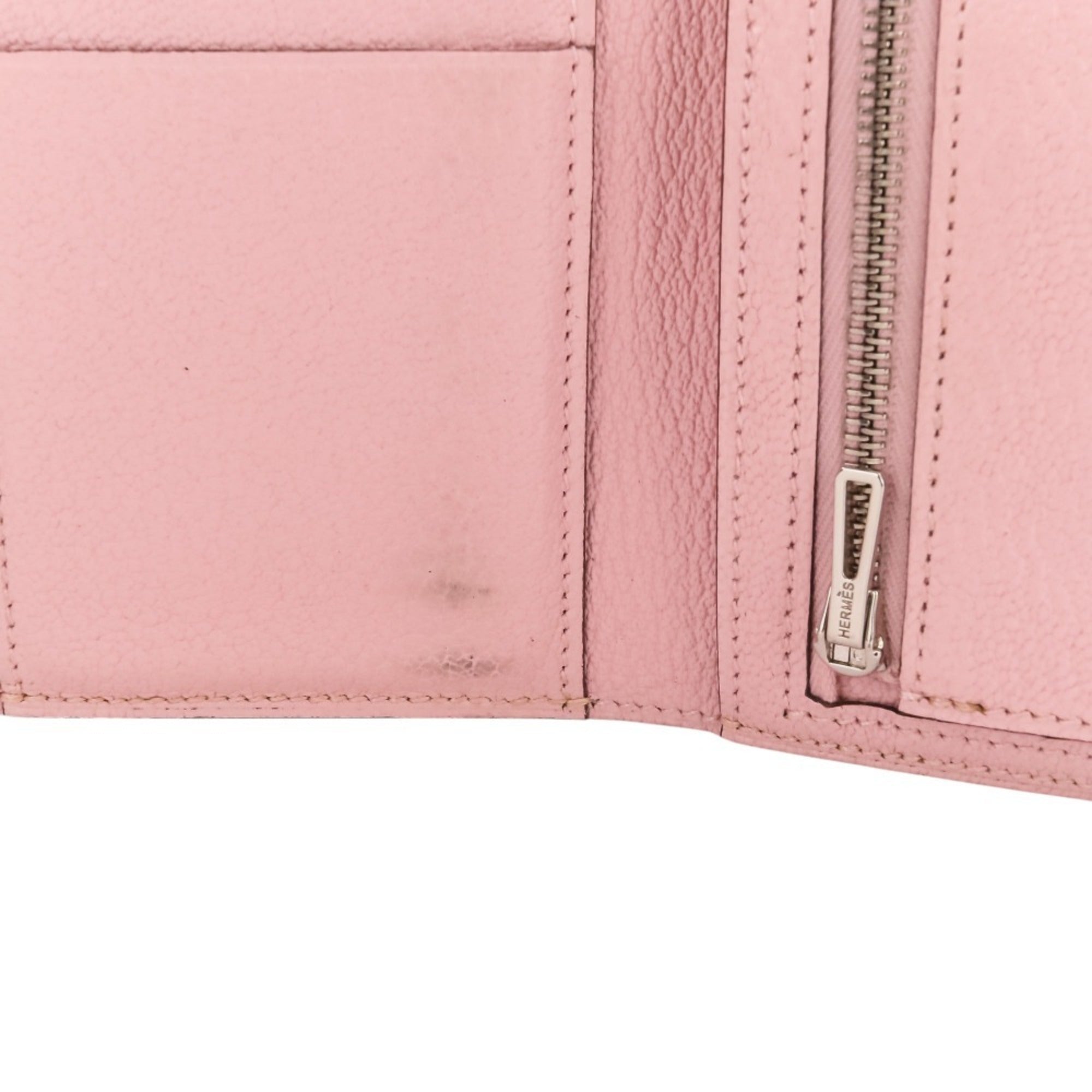 Hermes Black Pink Rose Sakura Chevre Leather Wallet (Tri-Fold) (Pre-Owned)