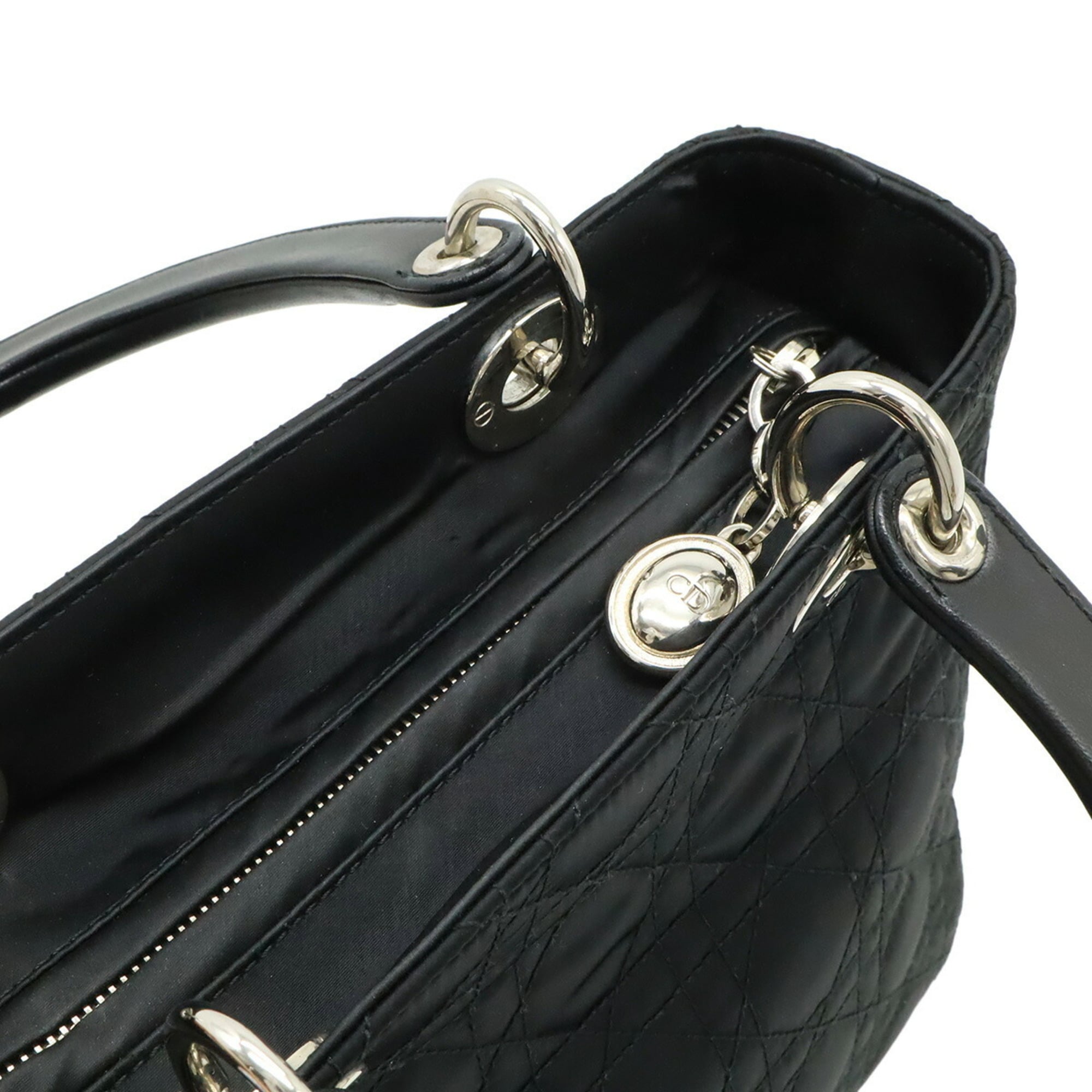 Christian Dior Lady Dior Black Satin Leather Handbag Shoulder Bag (Pre-Owned)