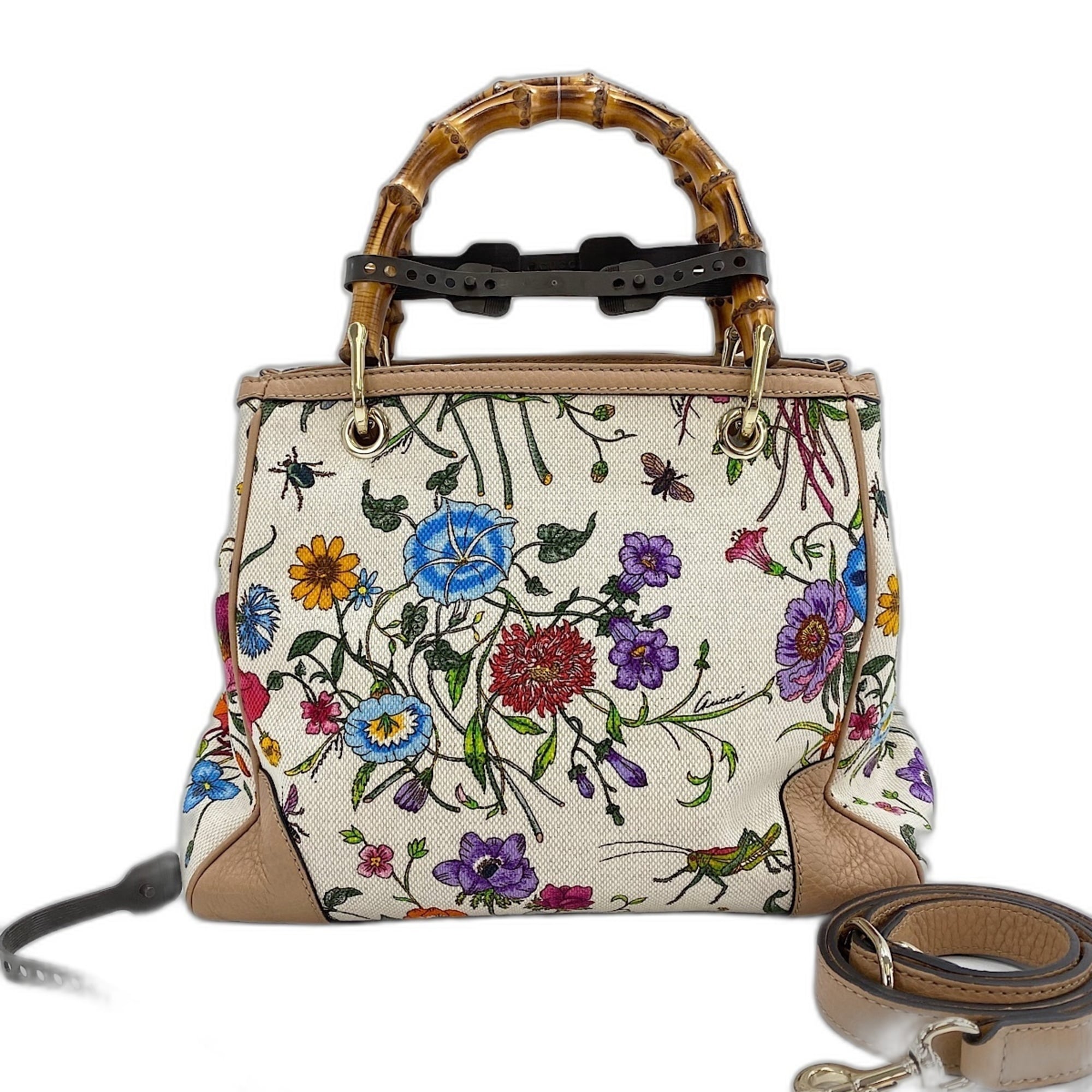 Gucci Multi-Color Canvas Bamboo Handbag (Pre-Owned)
