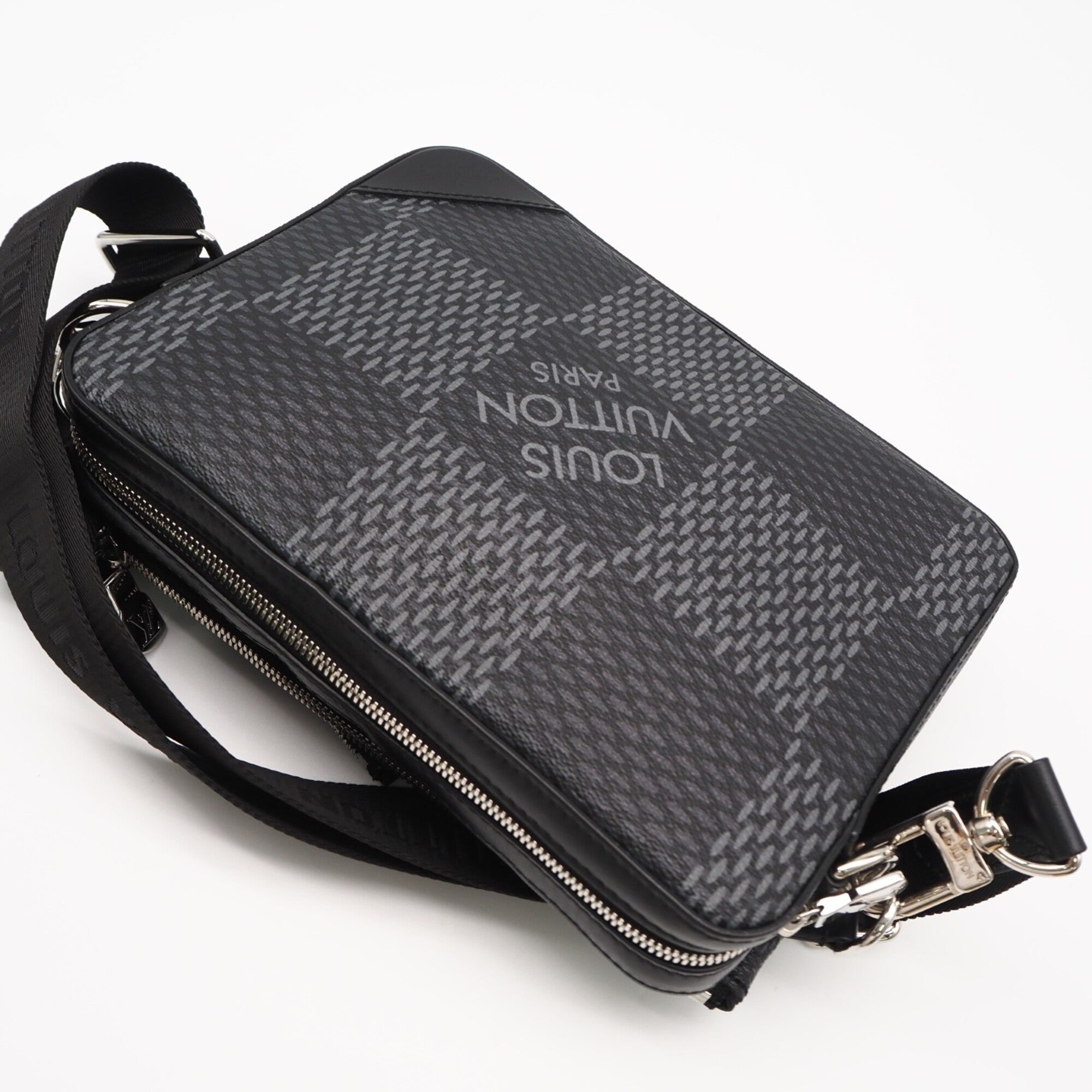 Louis Vuitton Black Gray Coated Canvas Leather Shoulder Bag (Pre-Owned)