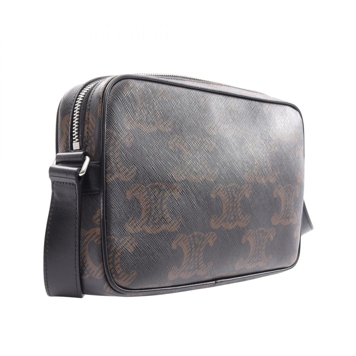 Celine Black Coated Canvas Leather Handbag Messenger Bag Shoulder Bag (Pre-Owned)
