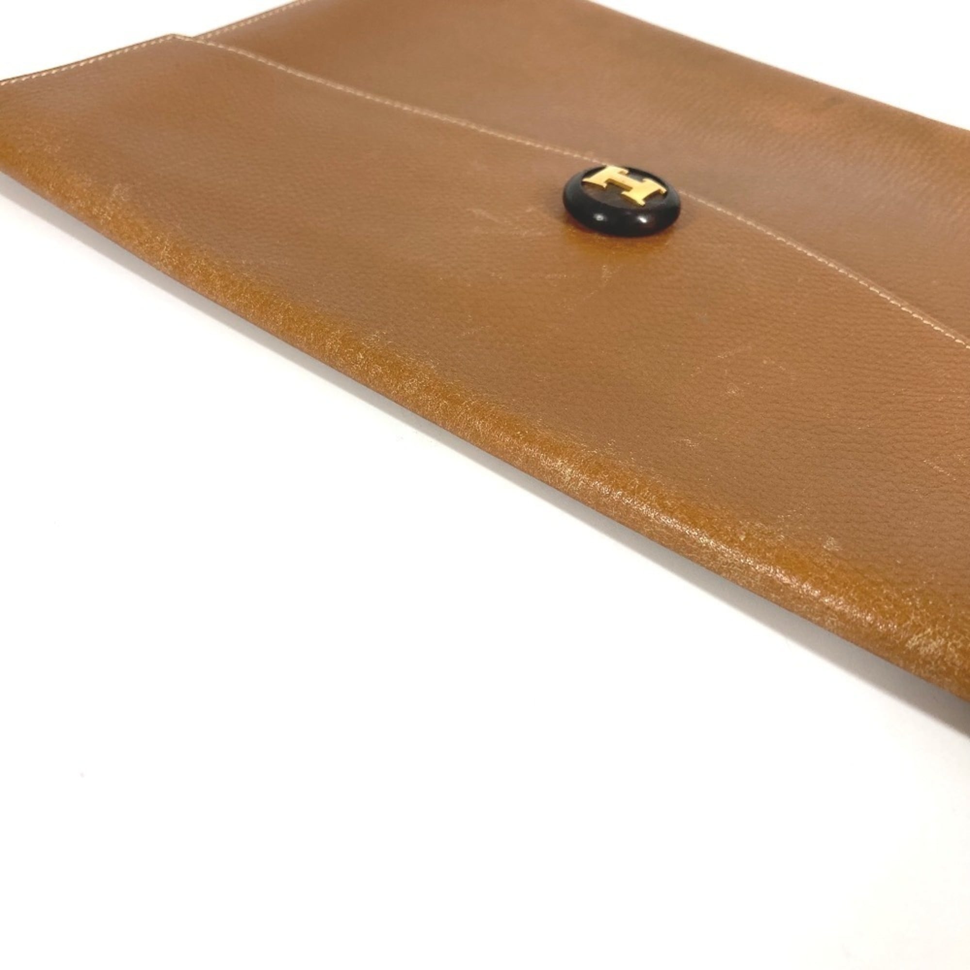 Hermes Brown Leather Clutch Bag Pochette Pouch (Pre-Owned)