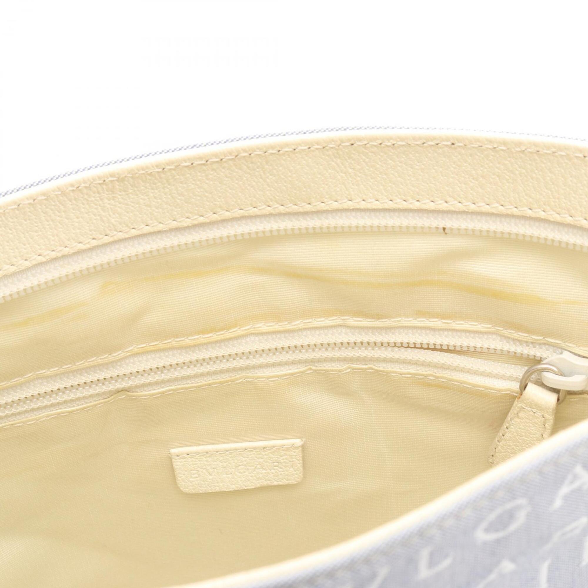 Bvlgari Blue White Canvas Leather Handbag Shoulder Bag (Pre-Owned)