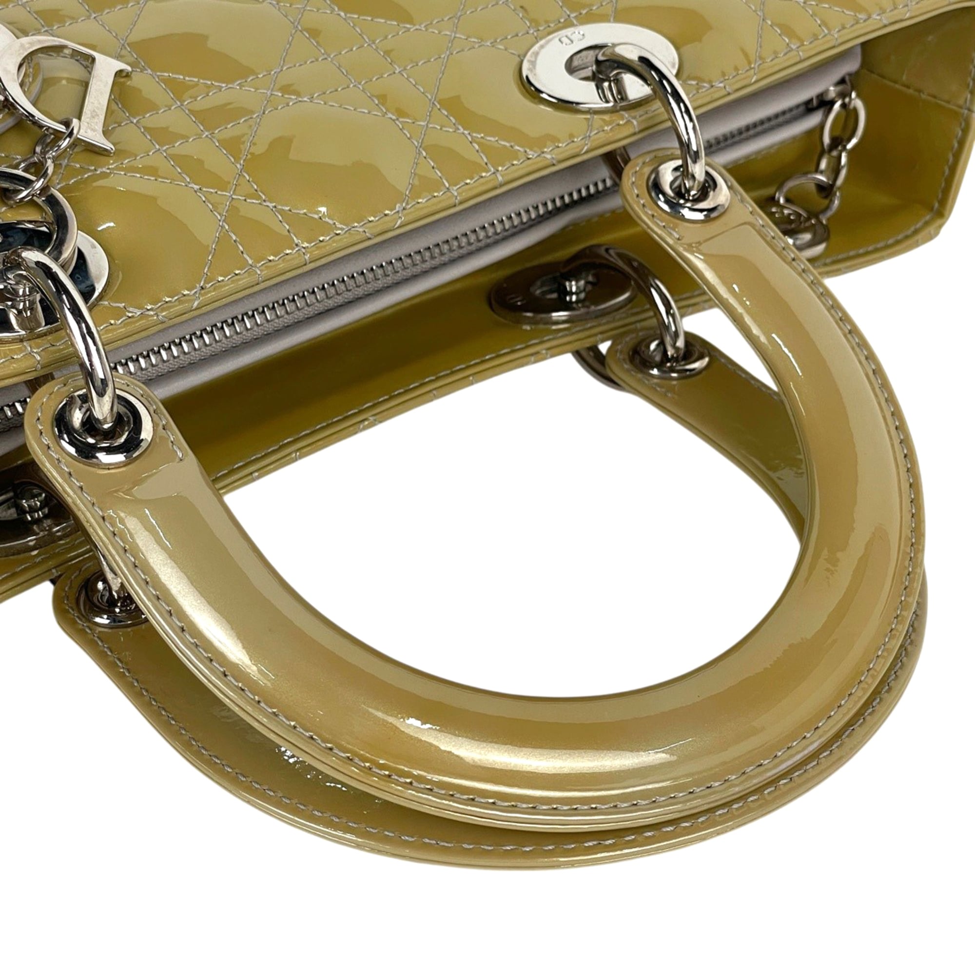 Christian Dior Lady Dior Yellow Patent Leather Handbag (Pre-Owned)