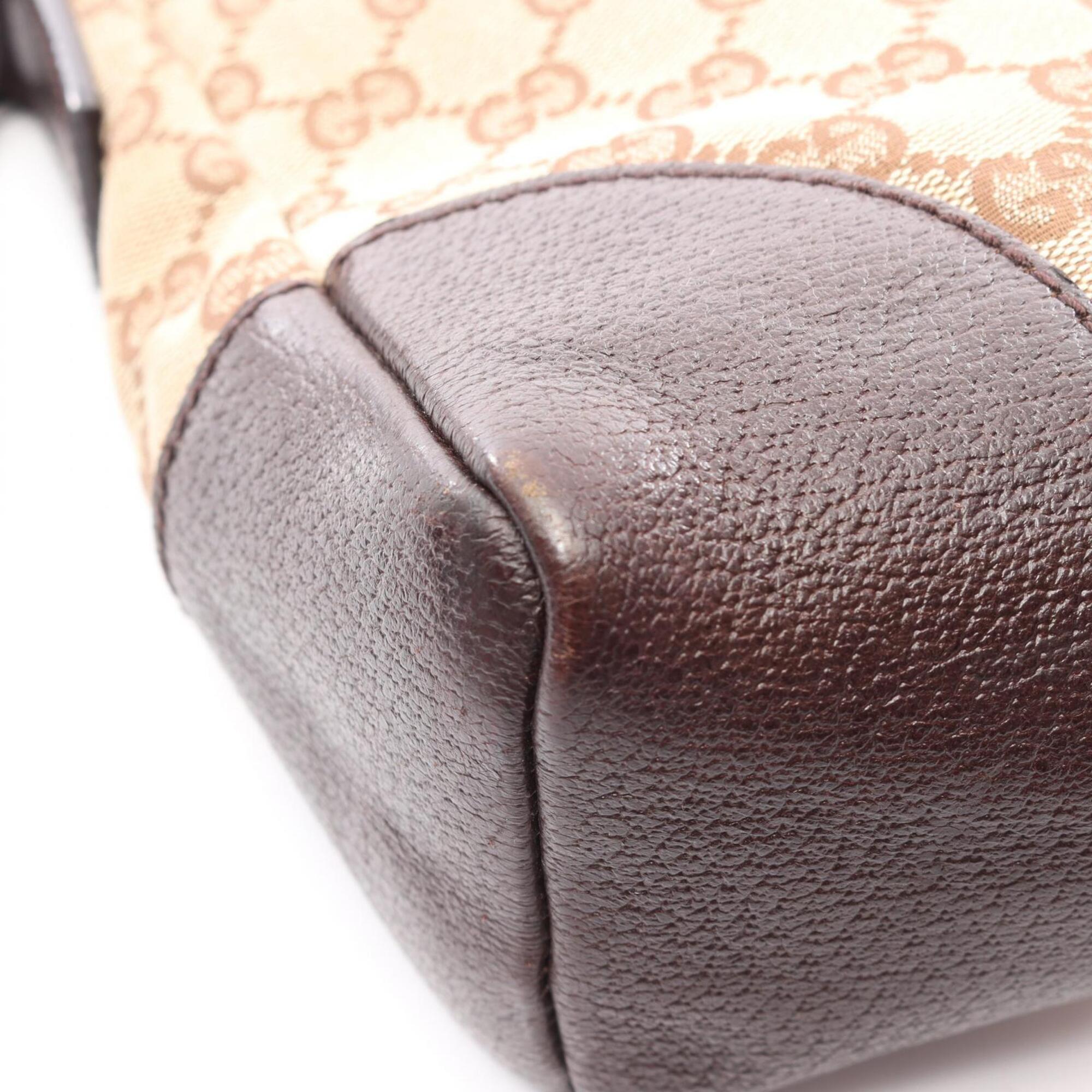 Gucci Beige Brown Canvas Leather Shoulder Bag (Pre-Owned)