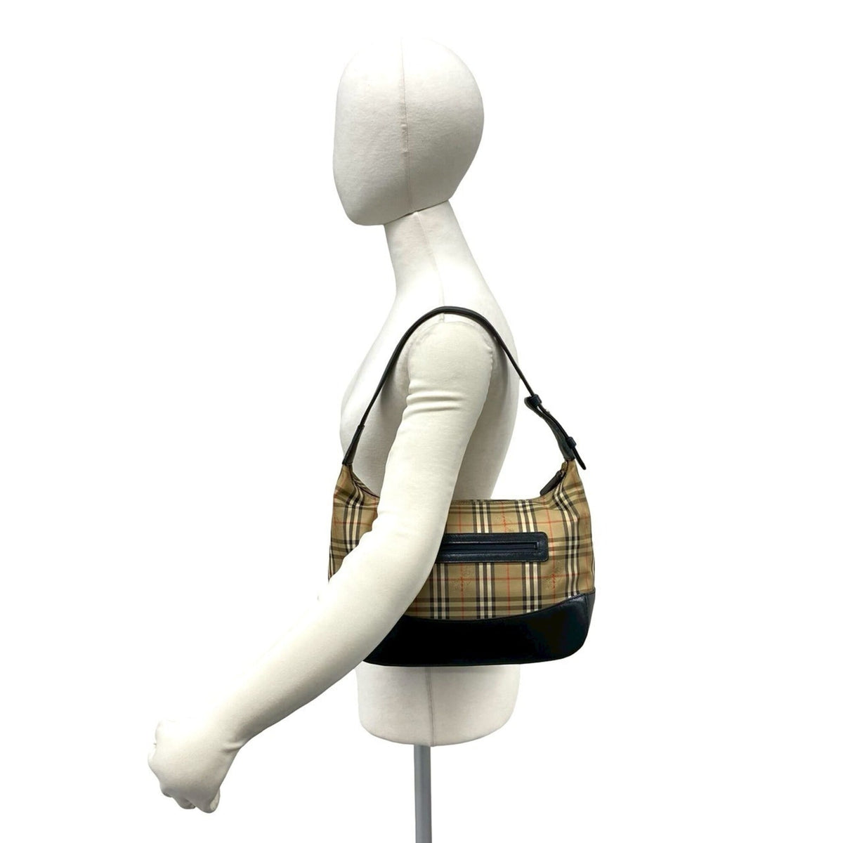 Burberry Beige Black Canvas Leather Shoulder Bag (Pre-Owned)