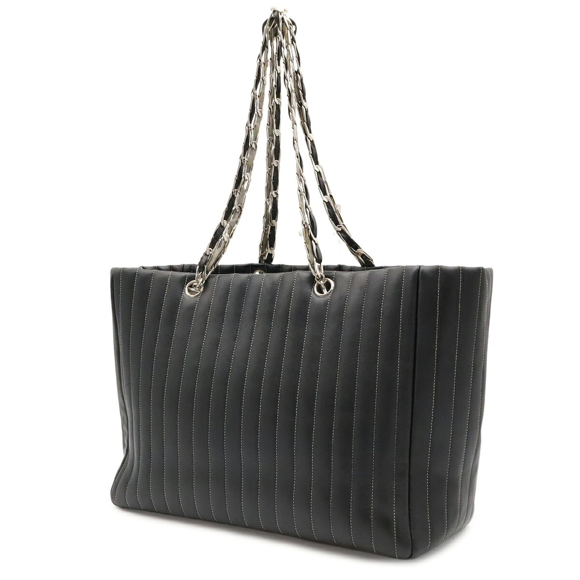 Chanel Black Leather Shoulder Bag Tote Bag (Pre-Owned)