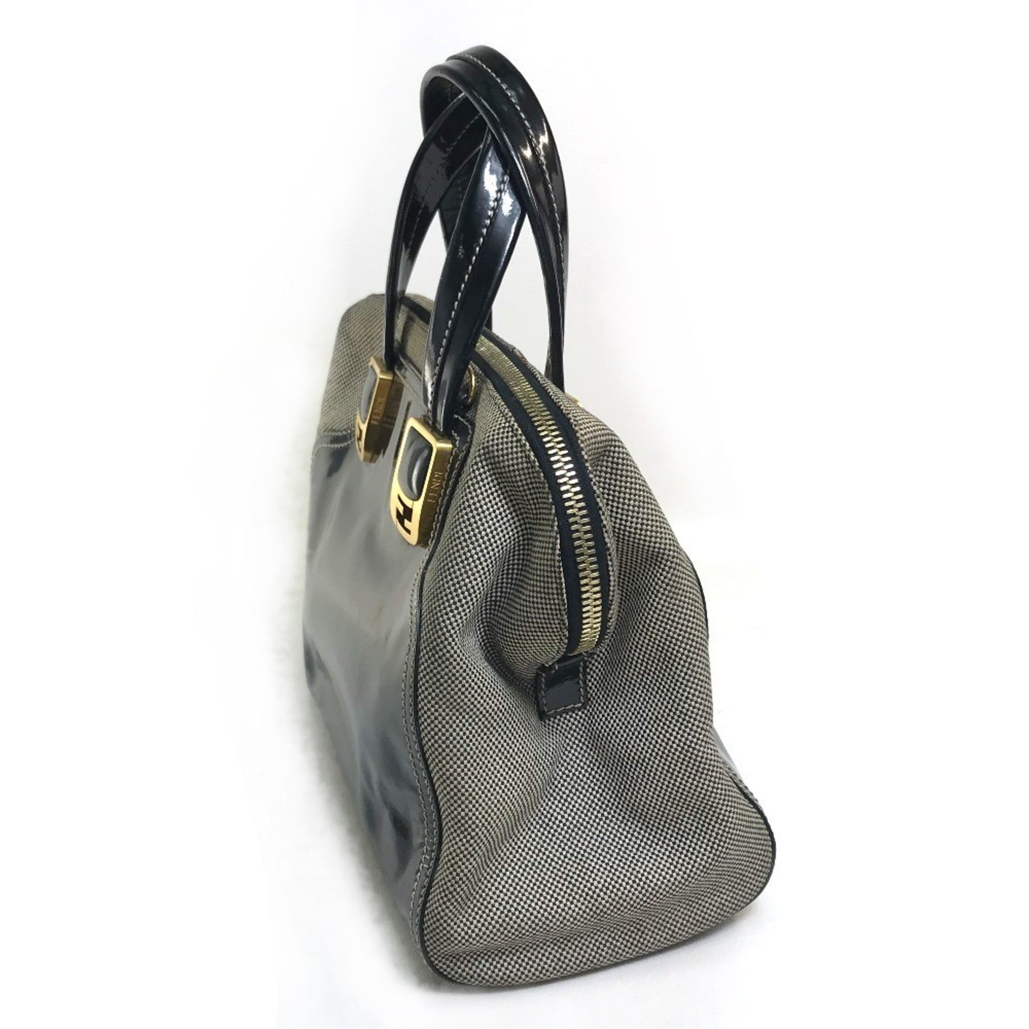 Fendi Chameleon Black Canvas Patent Leather Handbag Shoulder Bag (Pre-Owned)