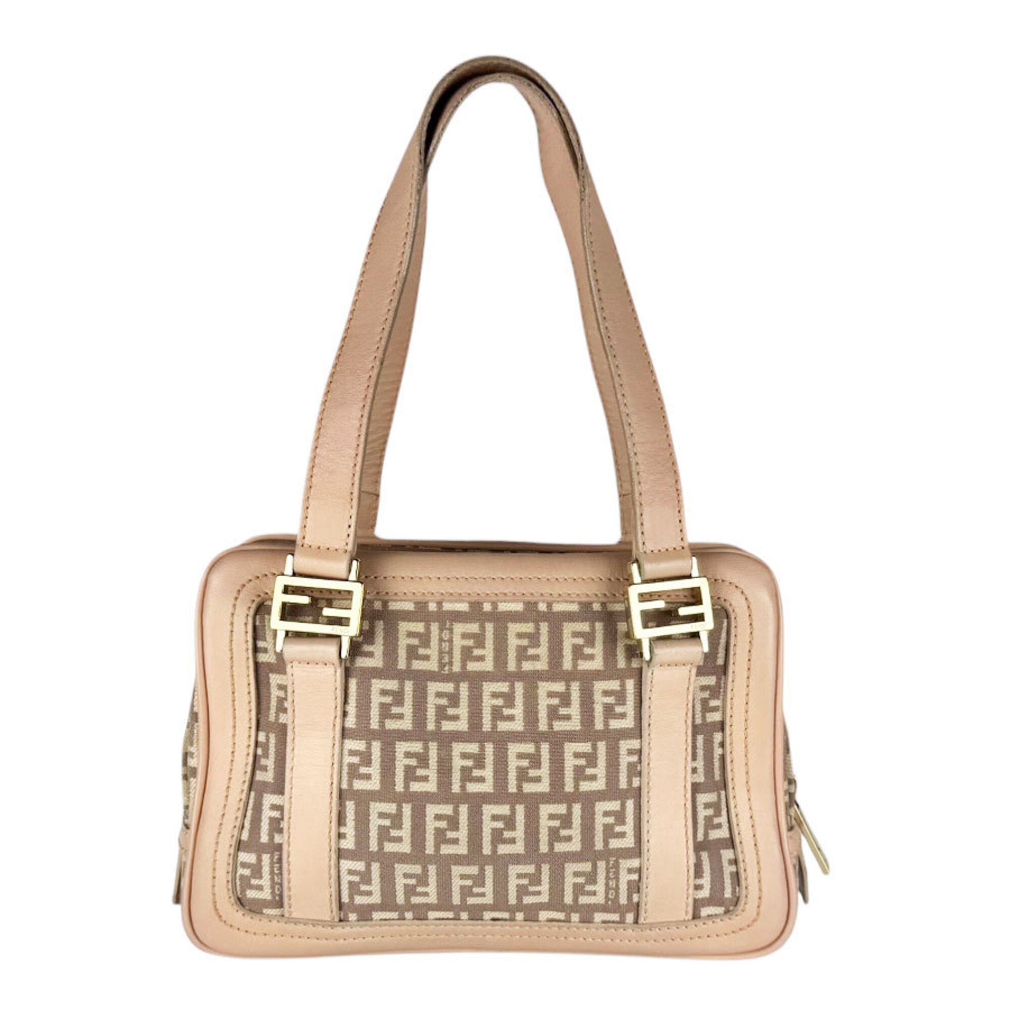 Fendi Beige Light Pink Canvas Leather Handbag (Pre-Owned)