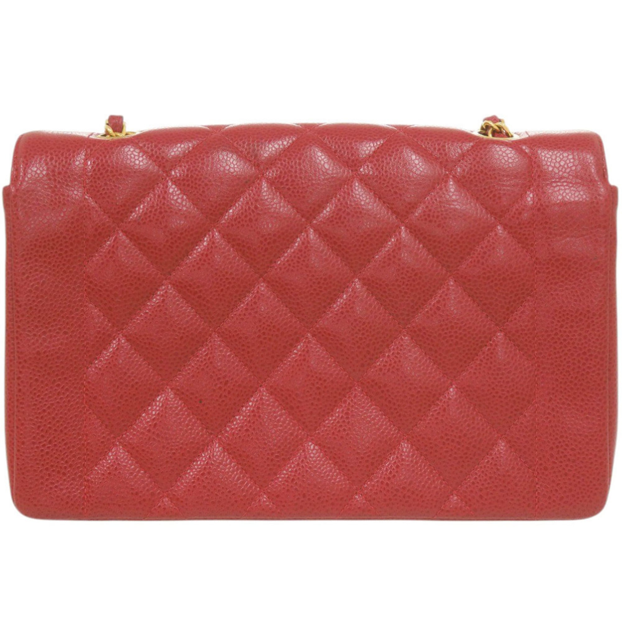 Chanel Red Color Grained Calfskin Shoulder Bag (Pre-Owned)