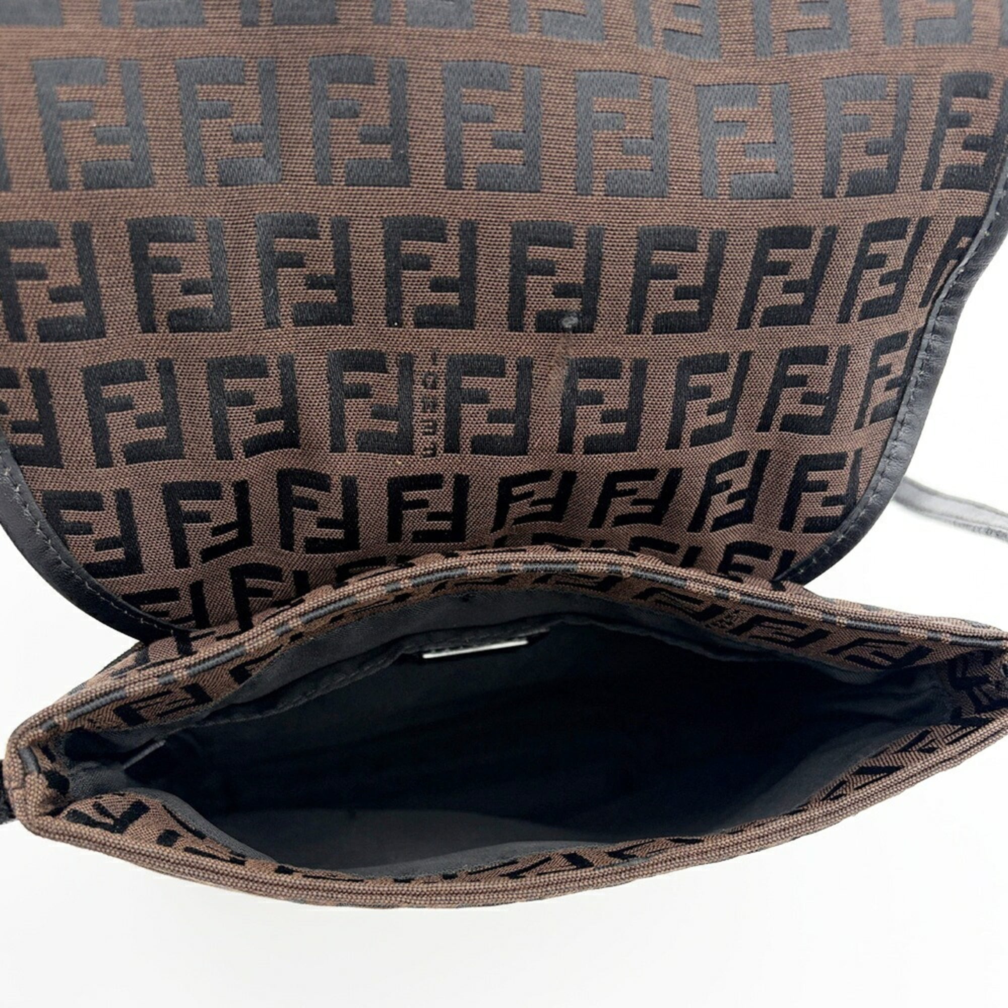 Fendi Zucca Black Brown Canvas Leather Shoulder Bag (Pre-Owned)