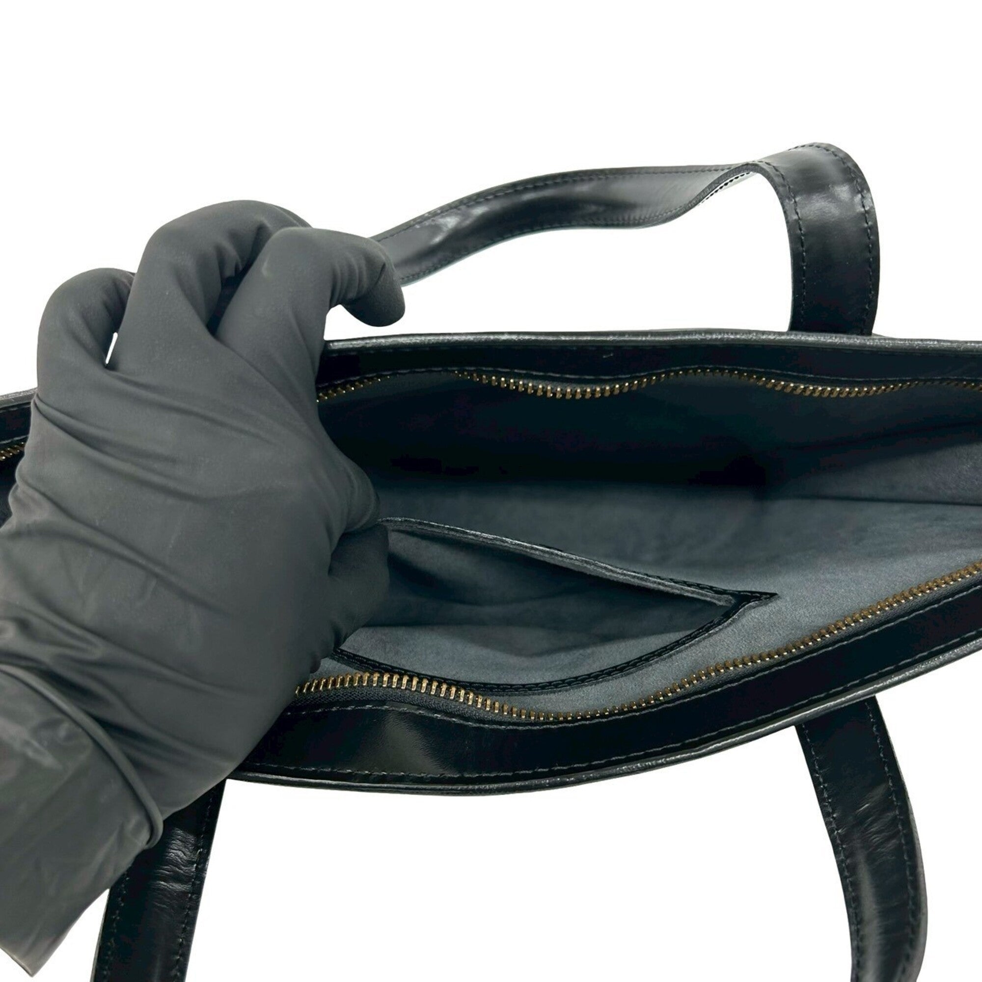 Louis Vuitton Black Leather Handbag Tote Bag (Pre-Owned)