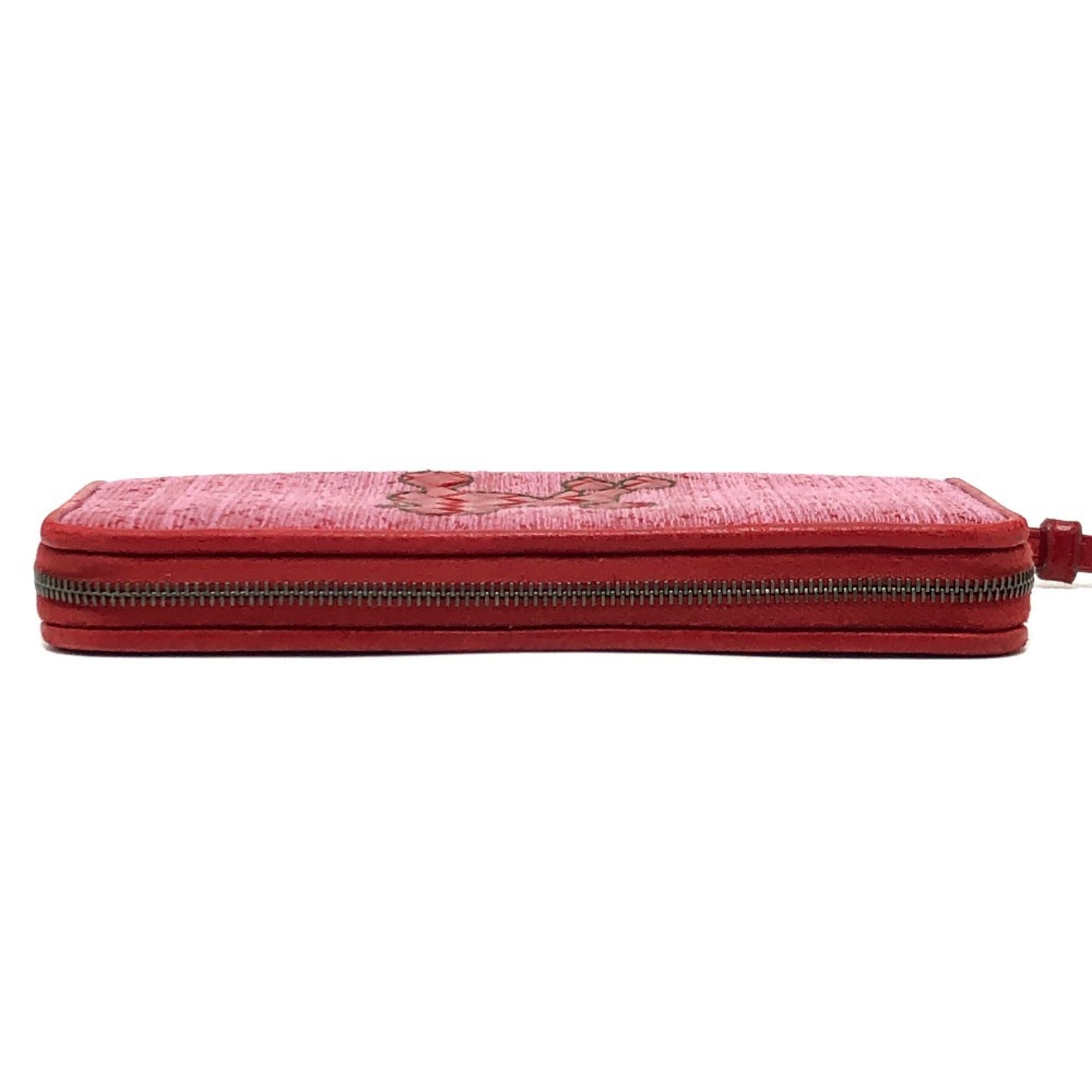 Bottega Veneta Intrecciato Red Color Leather Canvas Long Wallet (Bi-Fold) (Pre-Owned)