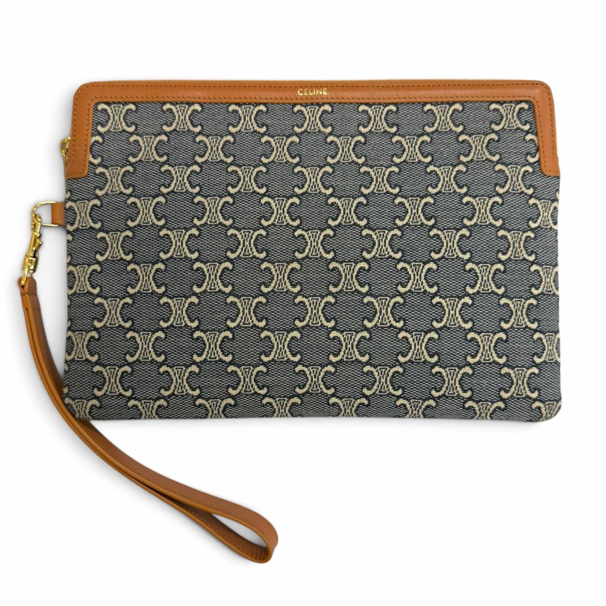 Celine Navy Canvas Leather Clutch Bag Pouch (Pre-Owned)