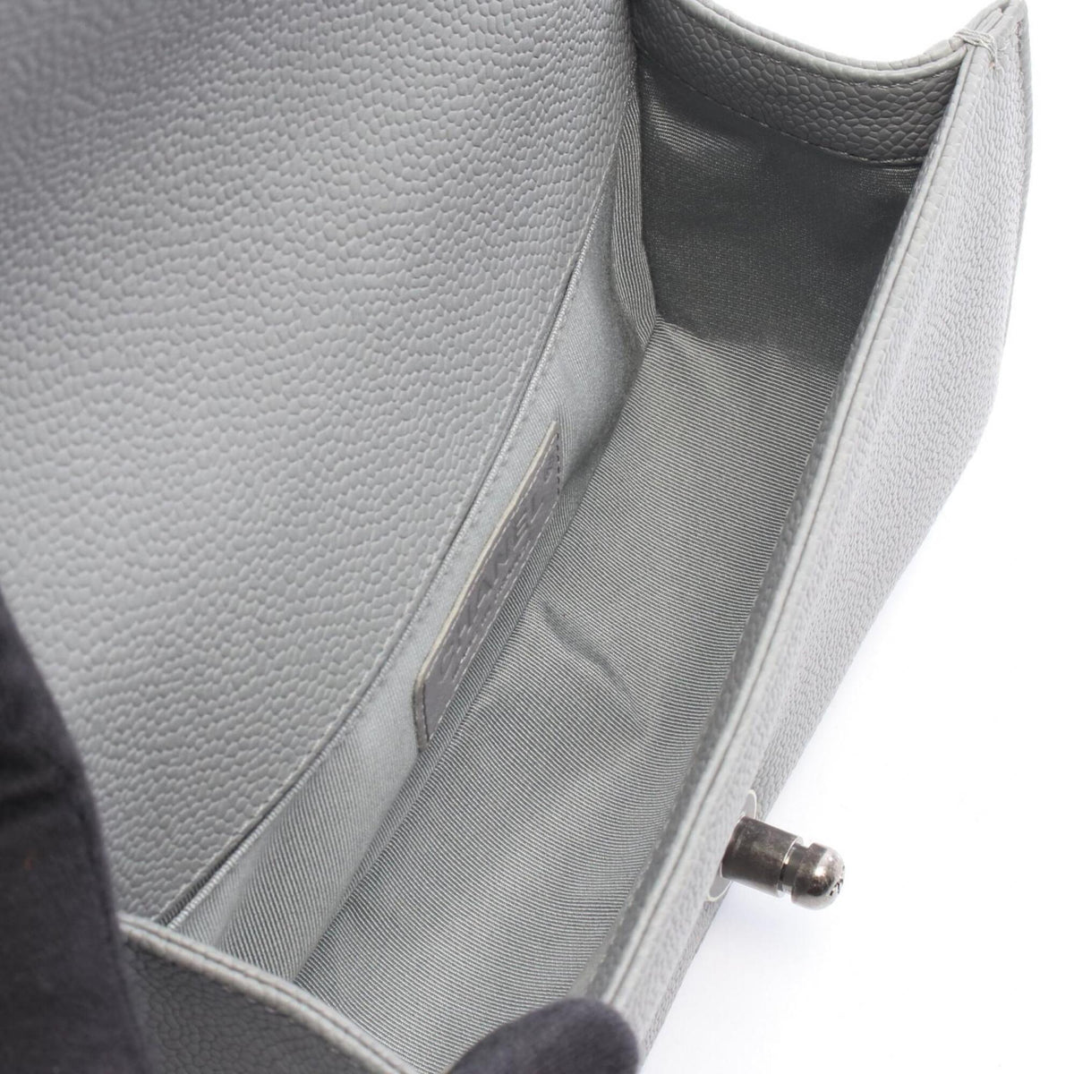Chanel Gray Grained Calfskin Handbag Shoulder Bag (Pre-Owned)