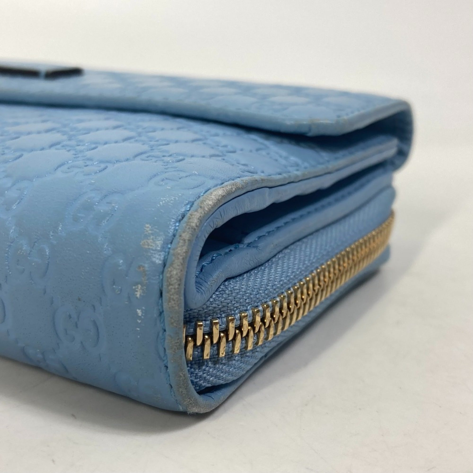Gucci Light Blue Leather Long Wallet (Bi-Fold) (Pre-Owned)