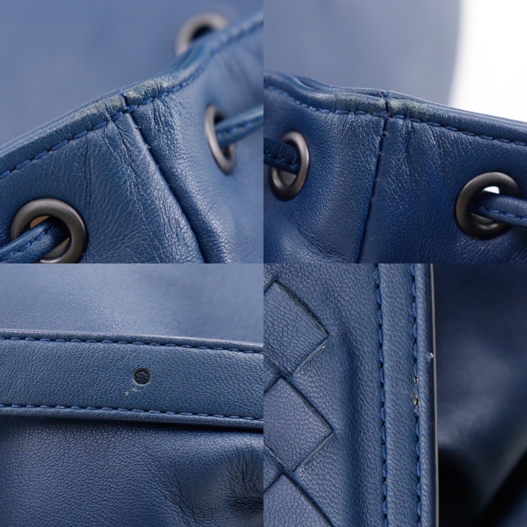 Bottega Veneta Intrecciato Blue Leather Backpack (Pre-Owned)