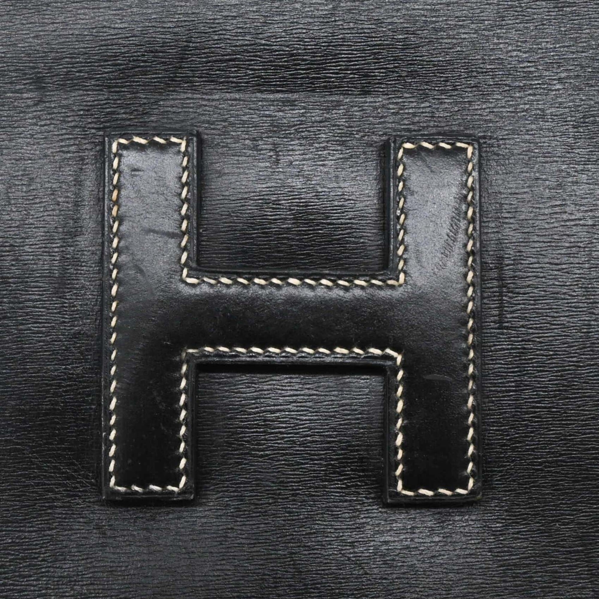 Hermes Jige Black Box Calf Leather Clutch Bag (Pre-Owned)